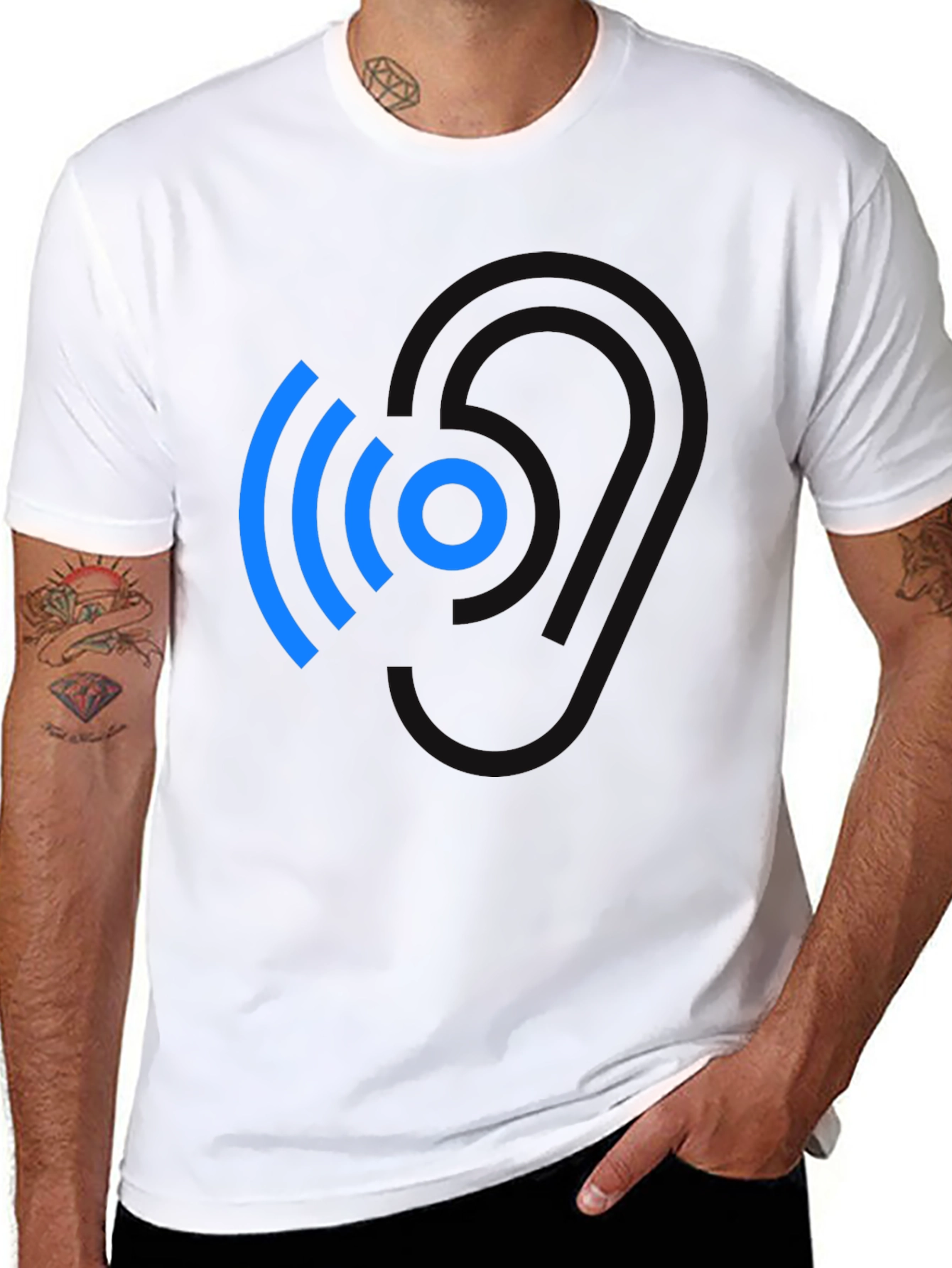Black Modern Blue Wireless Signal Black T-Shirt view 8