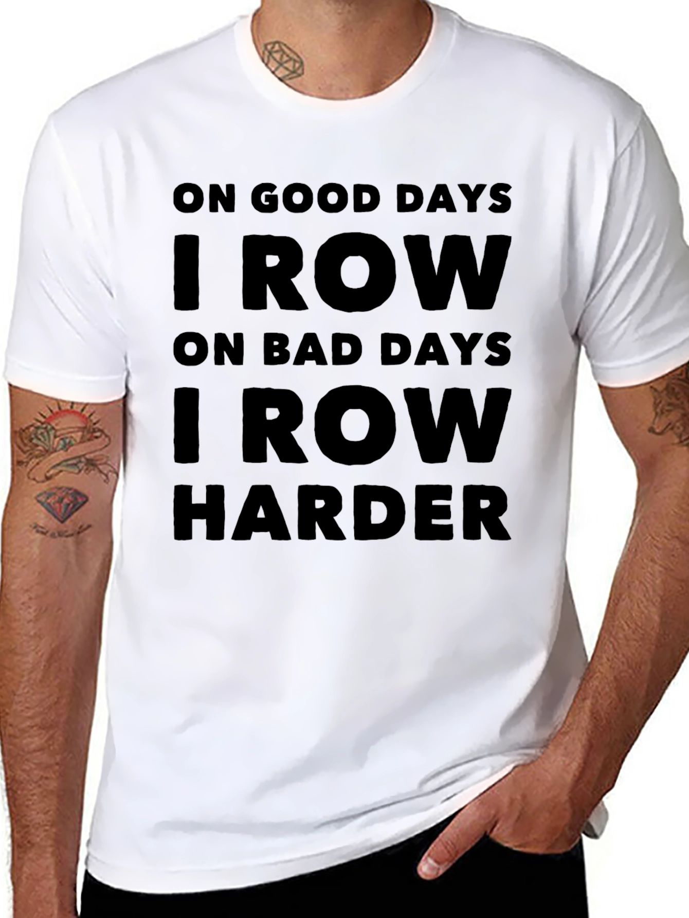 Black Row Harder T-Shirt - Motivational Rowing Tee view 8