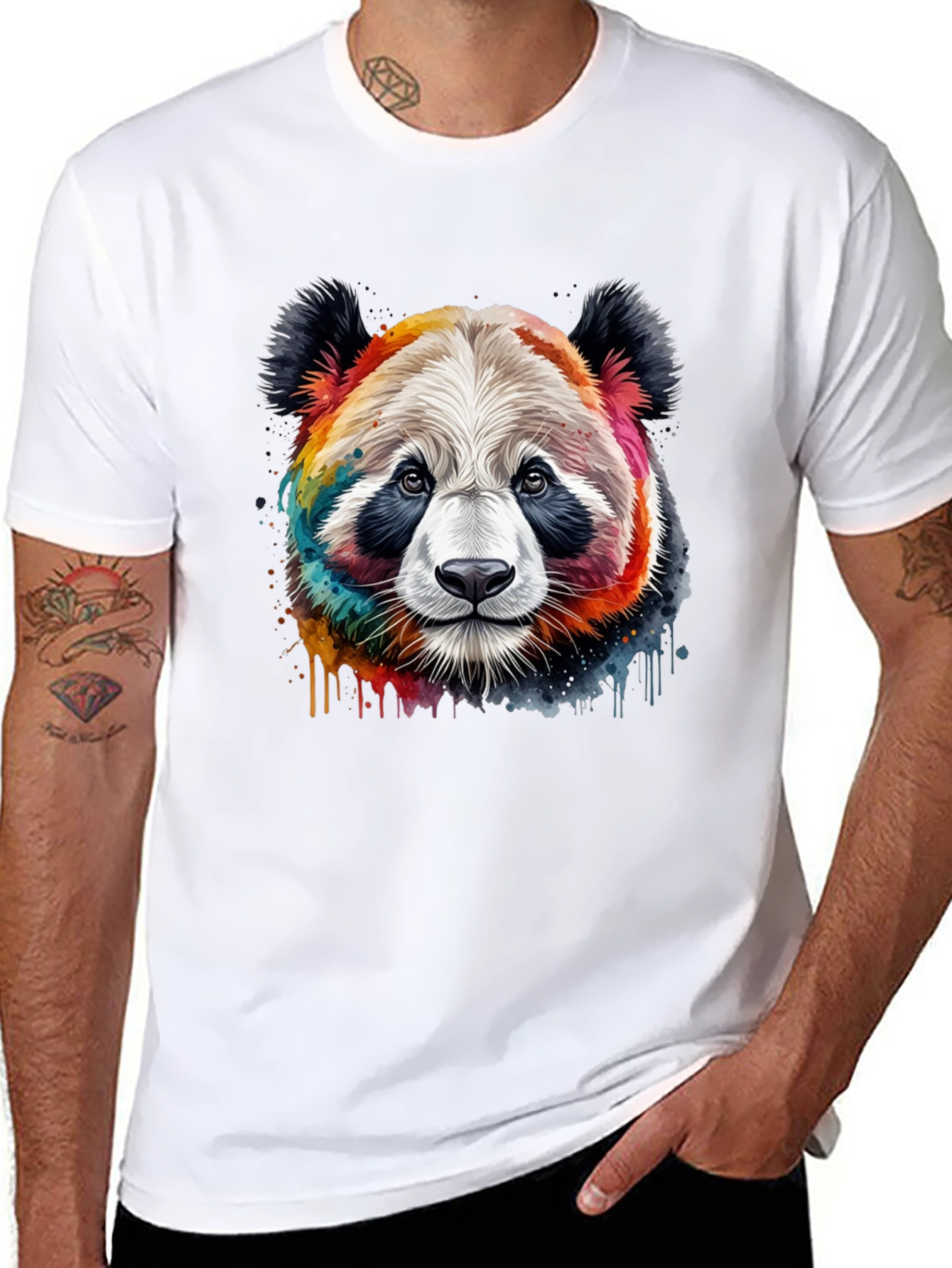 Black Rainbow Panda Graphic T-Shirt view 8