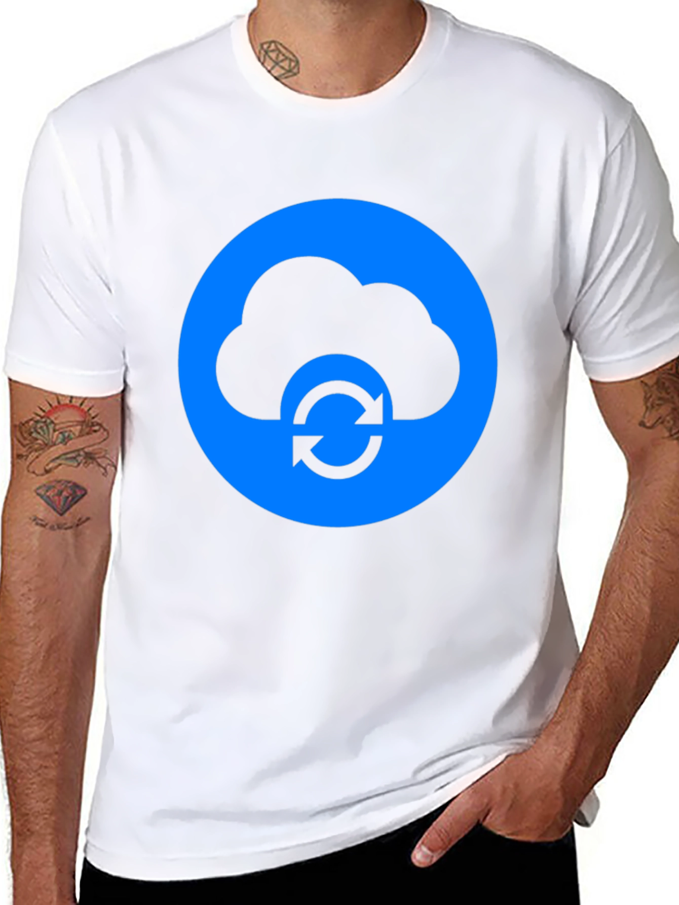 Black Cloud Sync Black T-Shirt - Modern Tech Design view 8