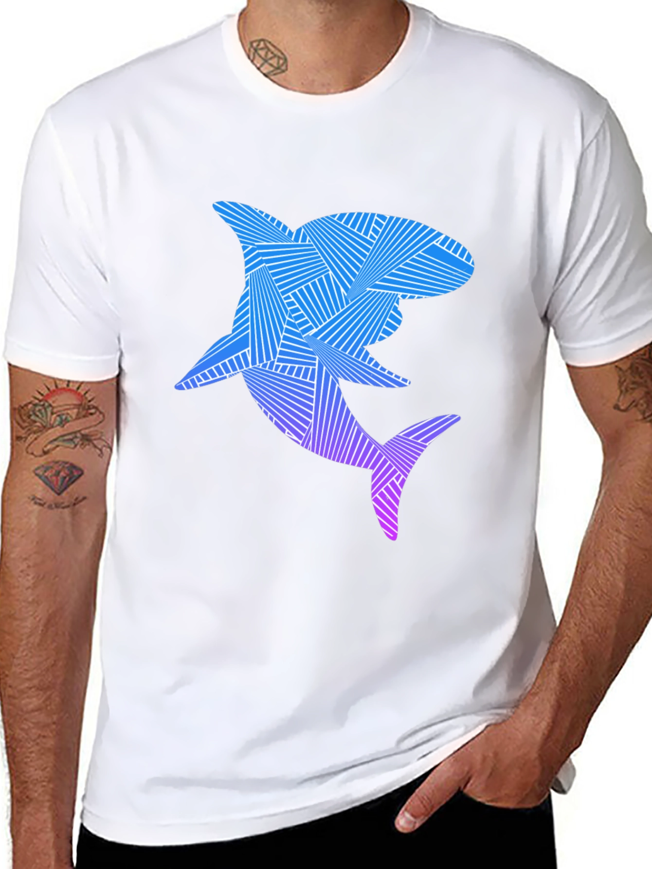 Black Abstract Shark Graphic Tee - Cool Ocean Design view 8