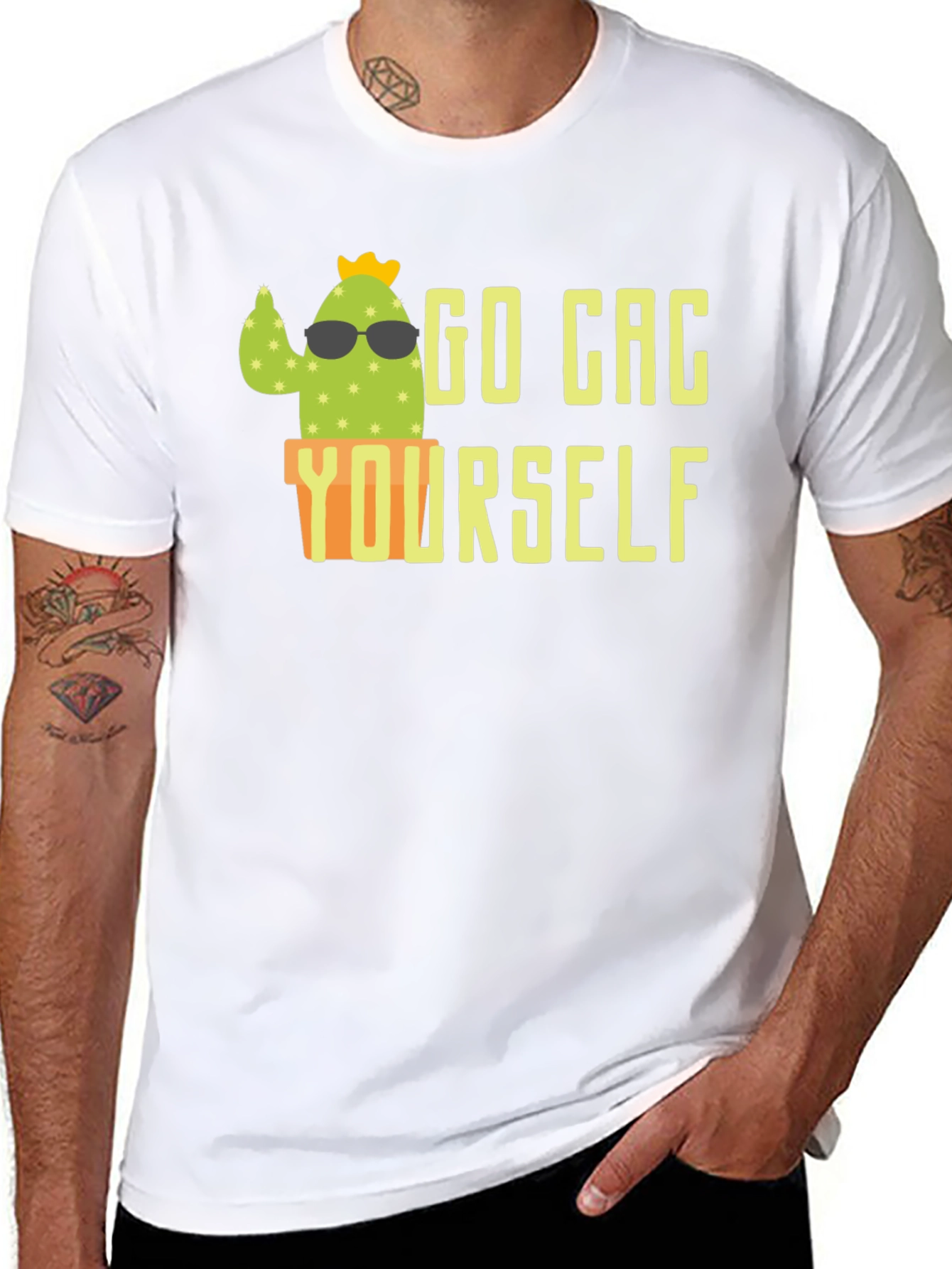 Black Go Cac Yourself Funny Cactus T-Shirt view 8