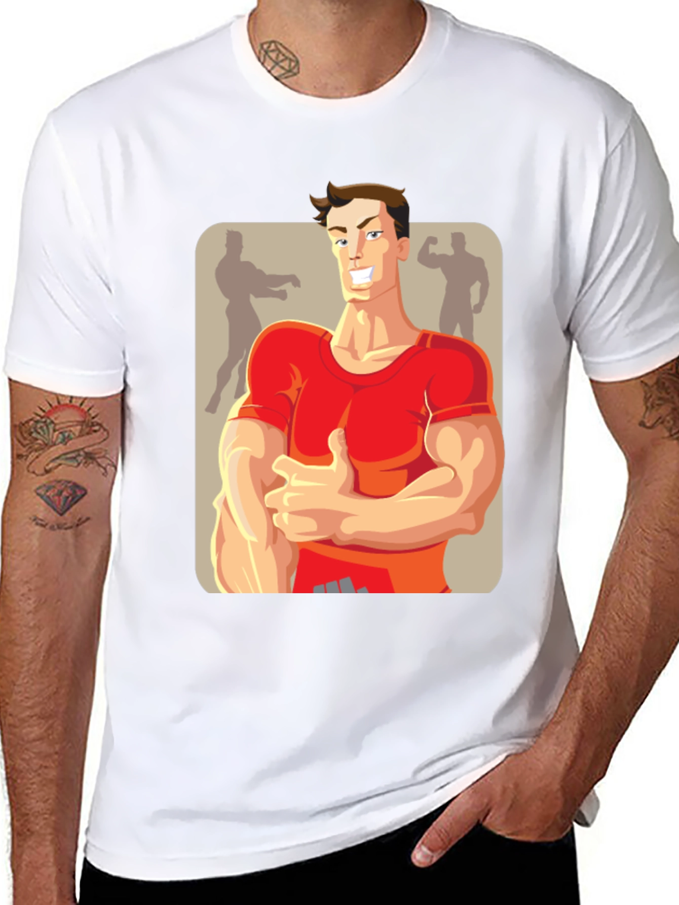 Black Bodybuilder Cartoon Graphic T-Shirt view 8