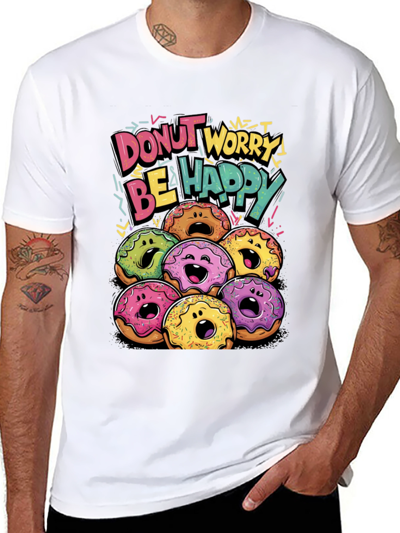 Black Donut Worry Be Happy Graphic T-Shirt view 8