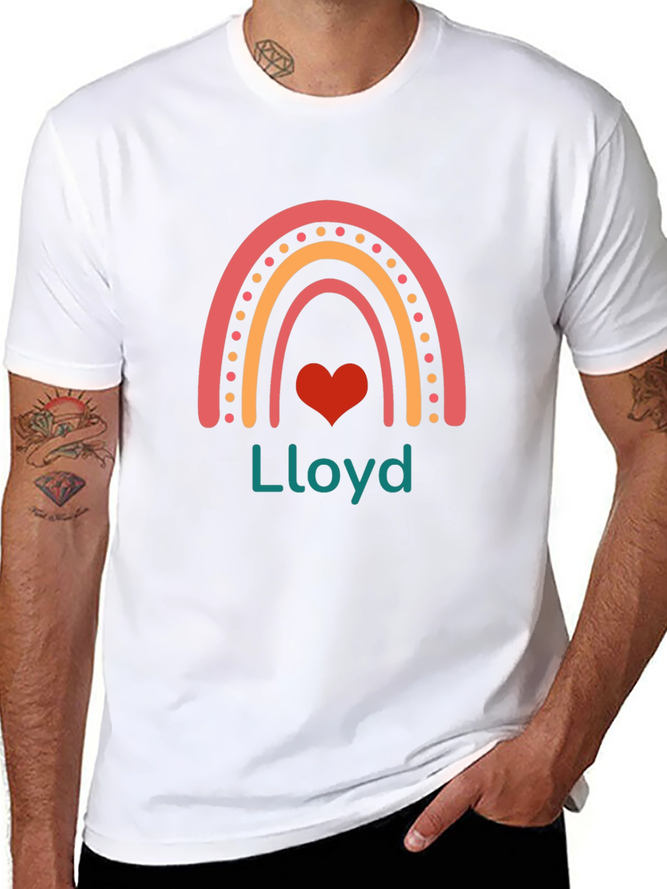 Black Personalized Rainbow Heart T-Shirt - Lloyd view 8