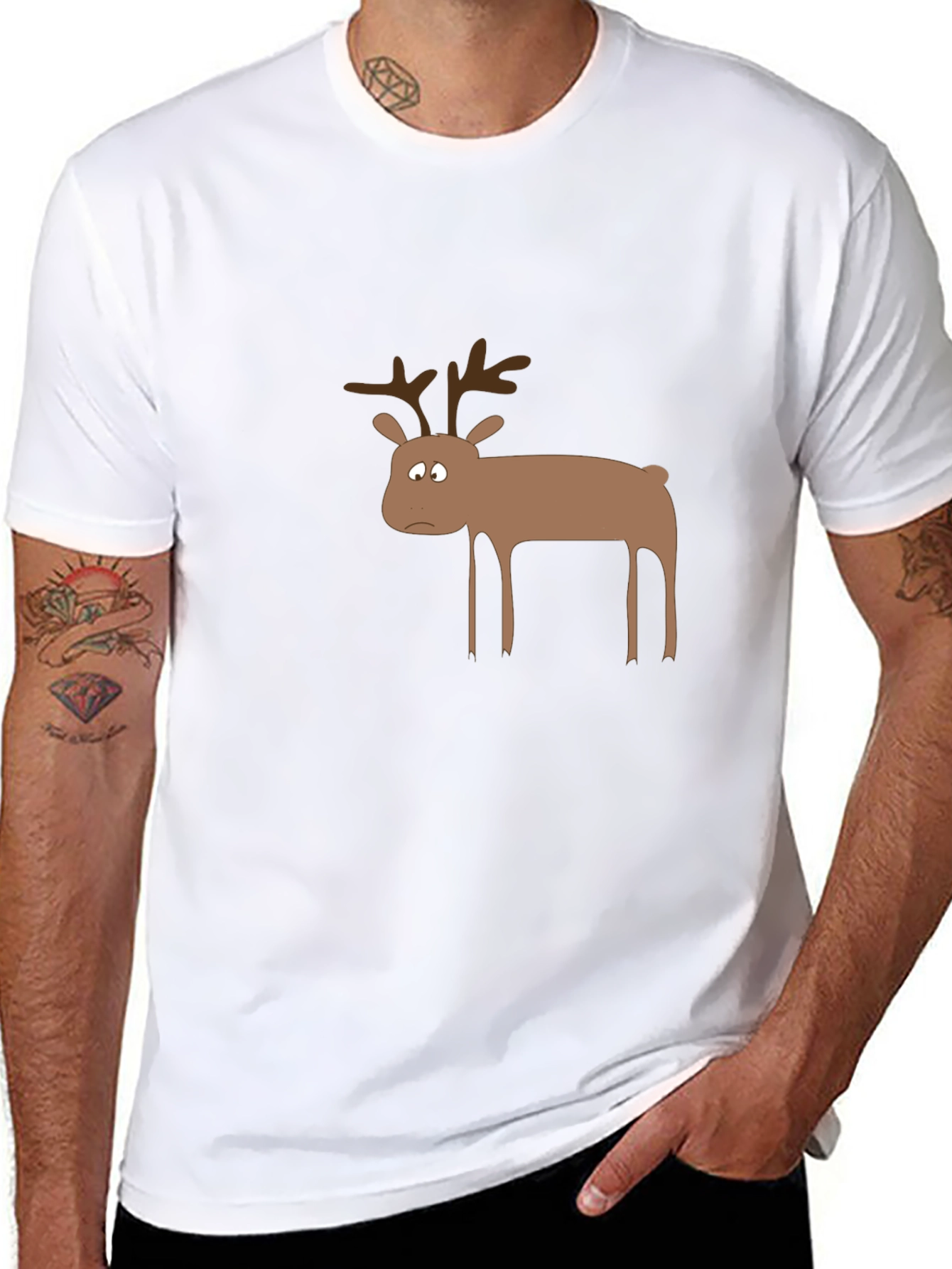 Black Funny Sad Reindeer Graphic Tee - Black view 8