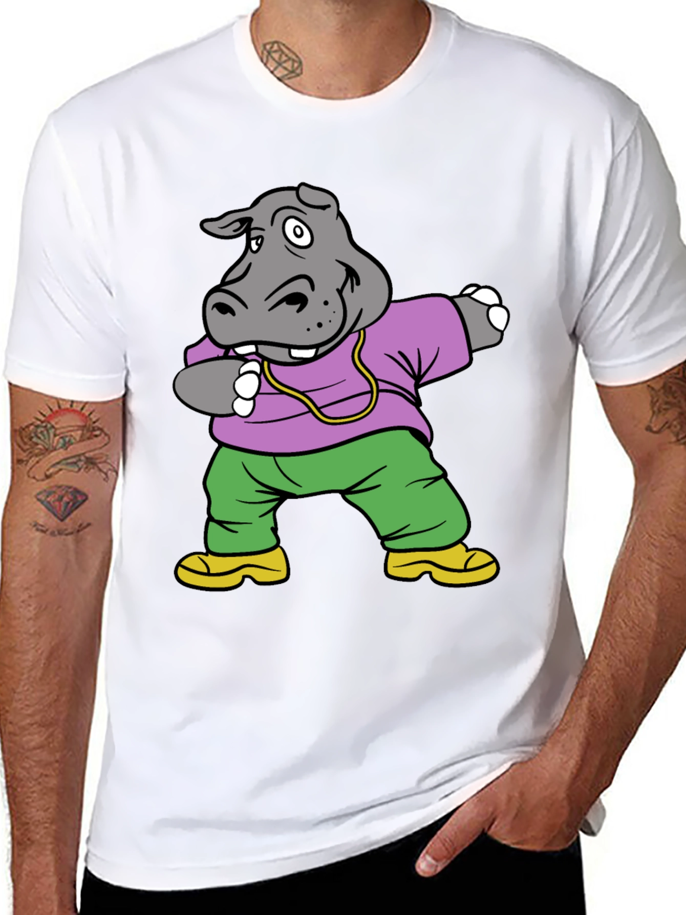 Black Dabbing Hippo Graphic Tee - Cool Cartoon Shirt view 8