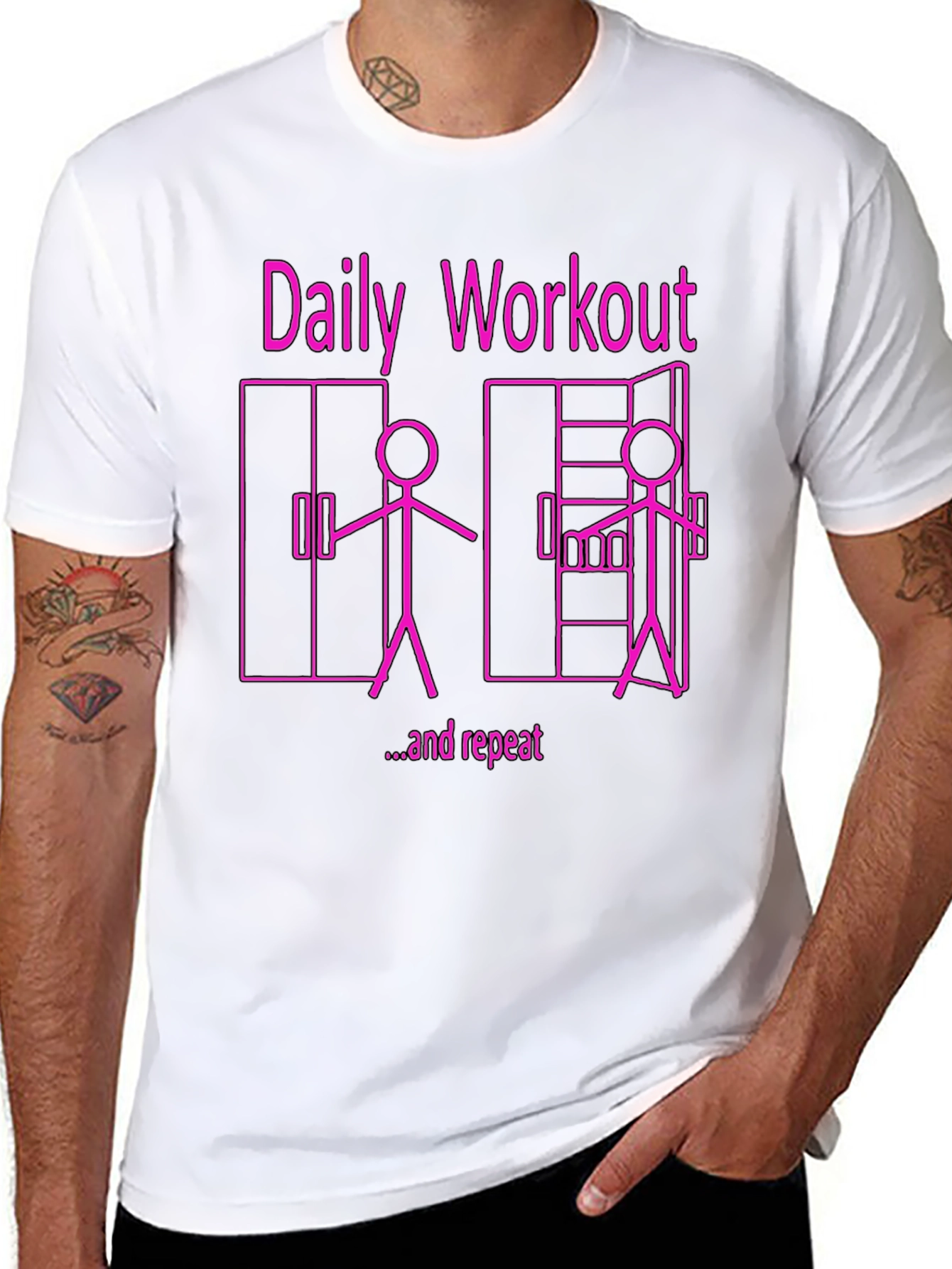 Black Daily Workout & Repeat Funny Graphic Tee view 8