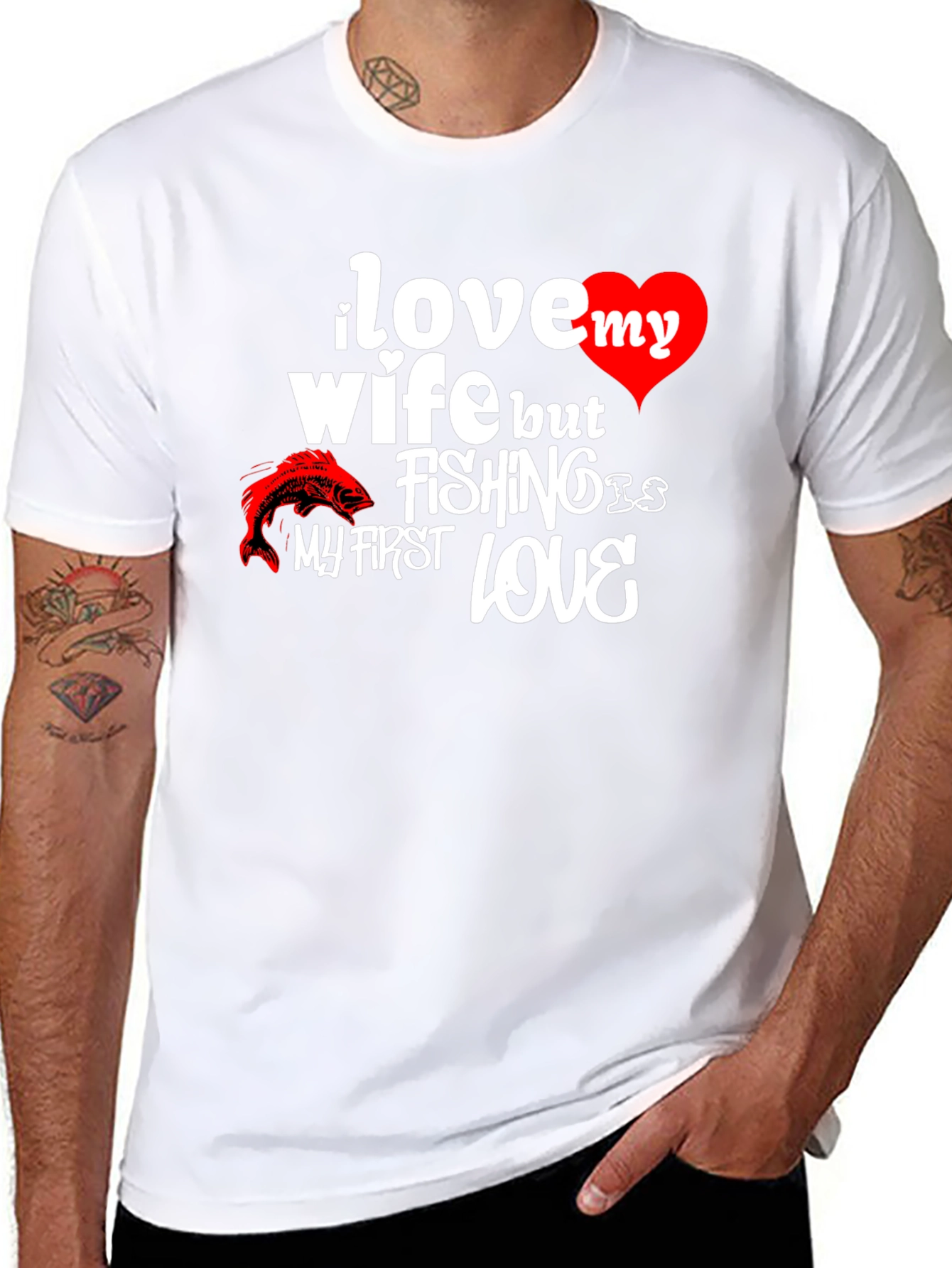 Black I Love My Wife Fishing T-Shirt view 8