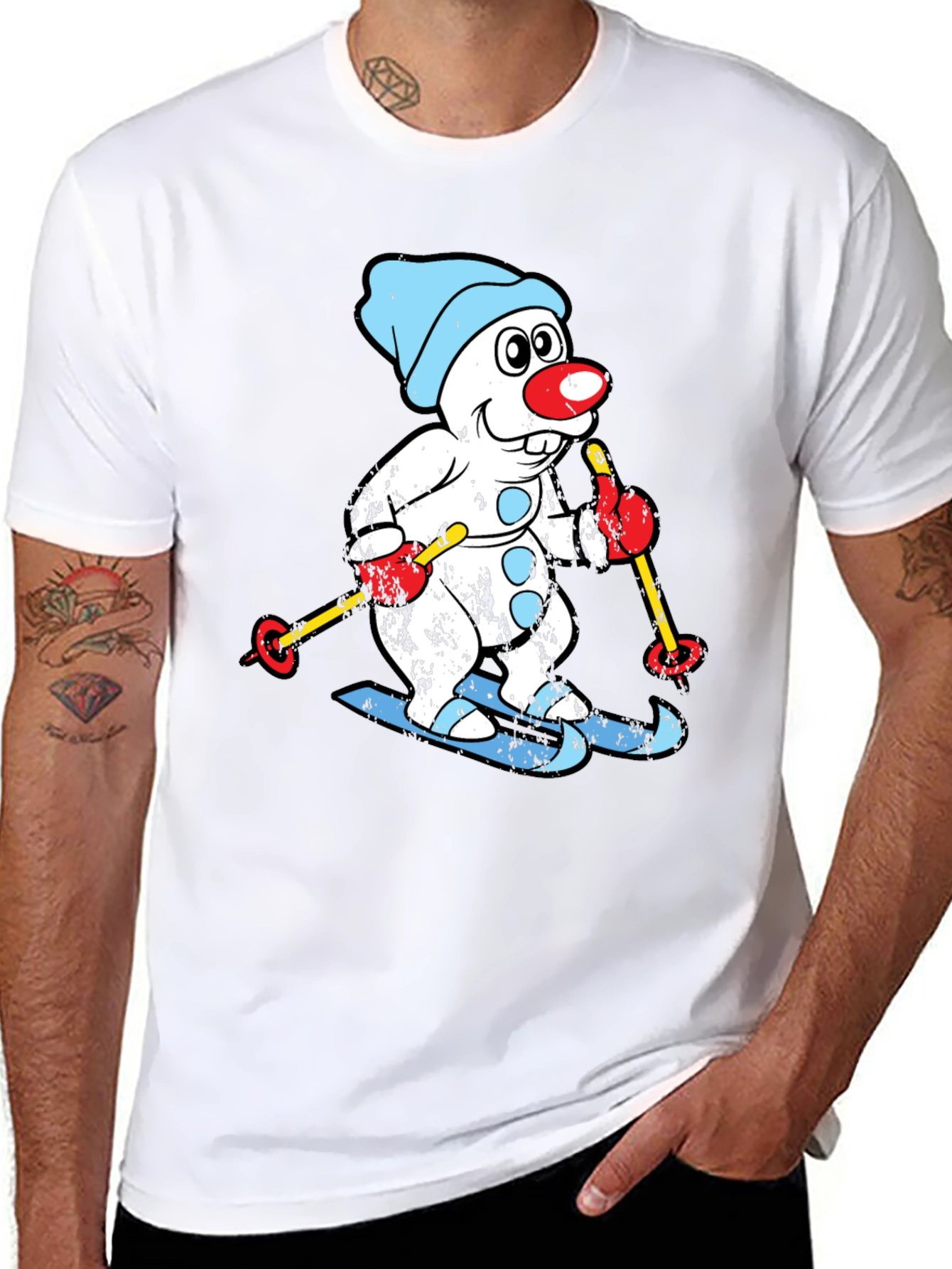 Black Skiing Snowman T-Shirt - Winter Fun view 8