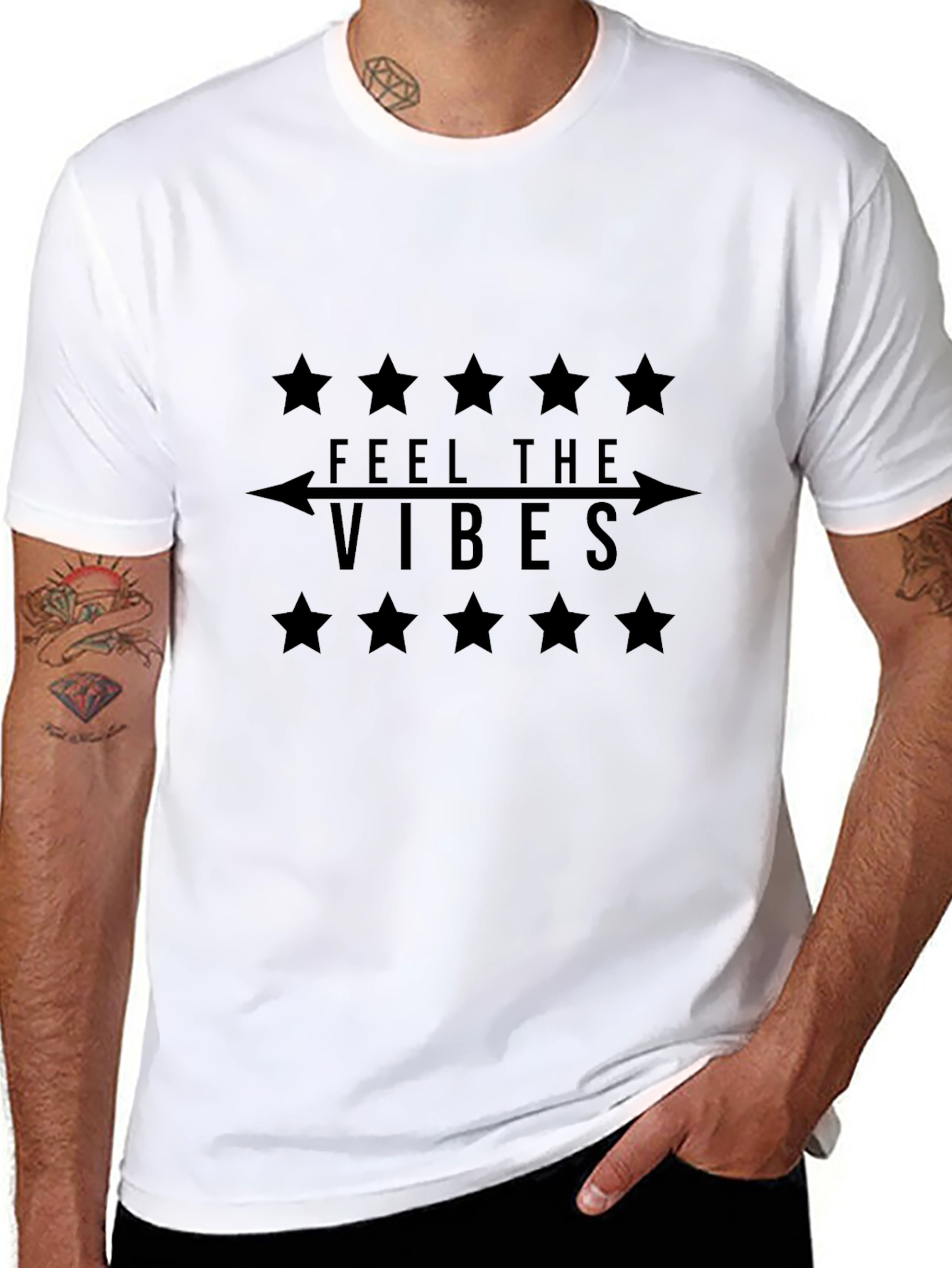 Black Feel the Vibes Graphic Black T-Shirt view 8