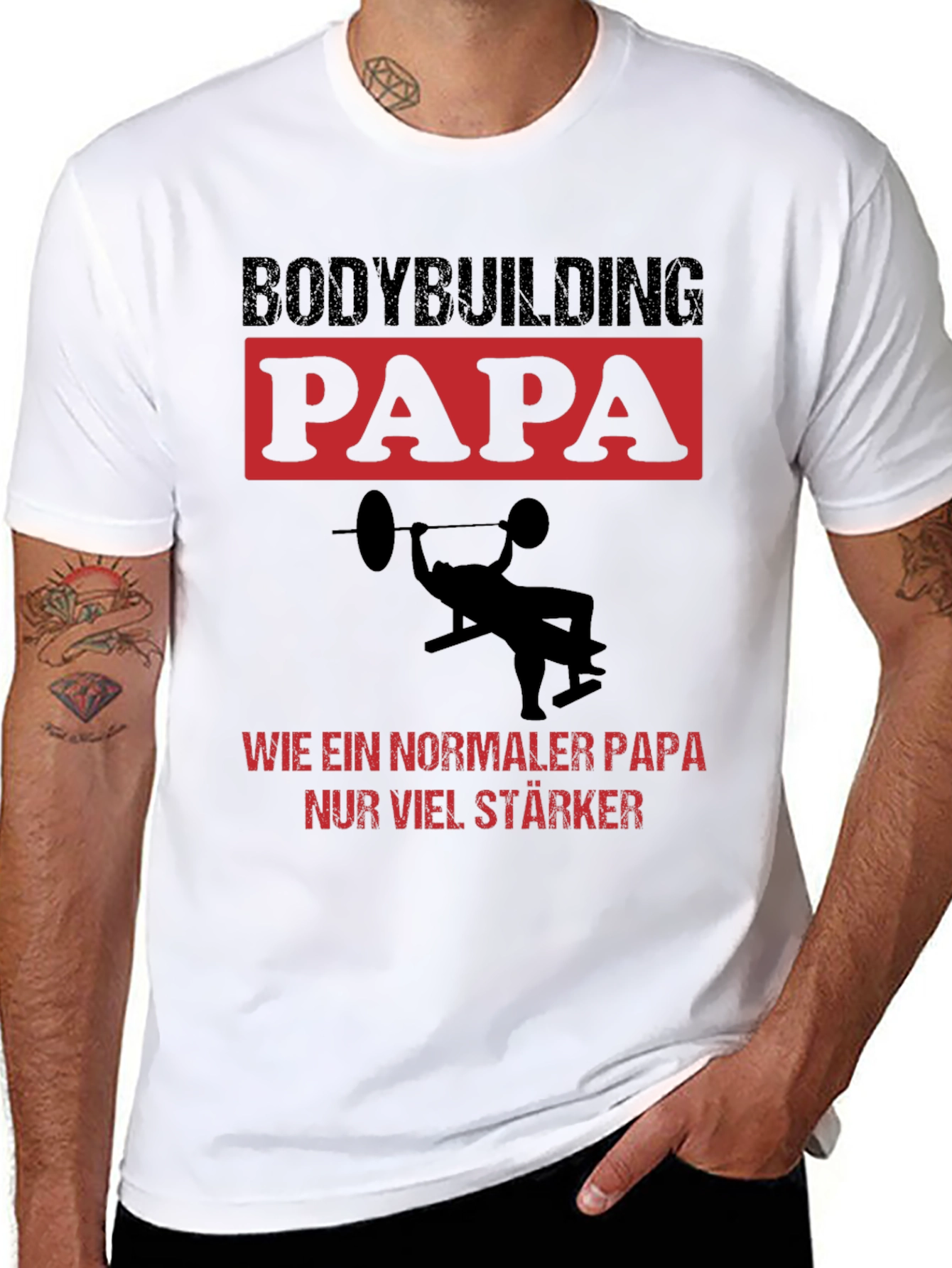 Black Bodybuilding Papa T-Shirt - Strong Dad Edition view 8