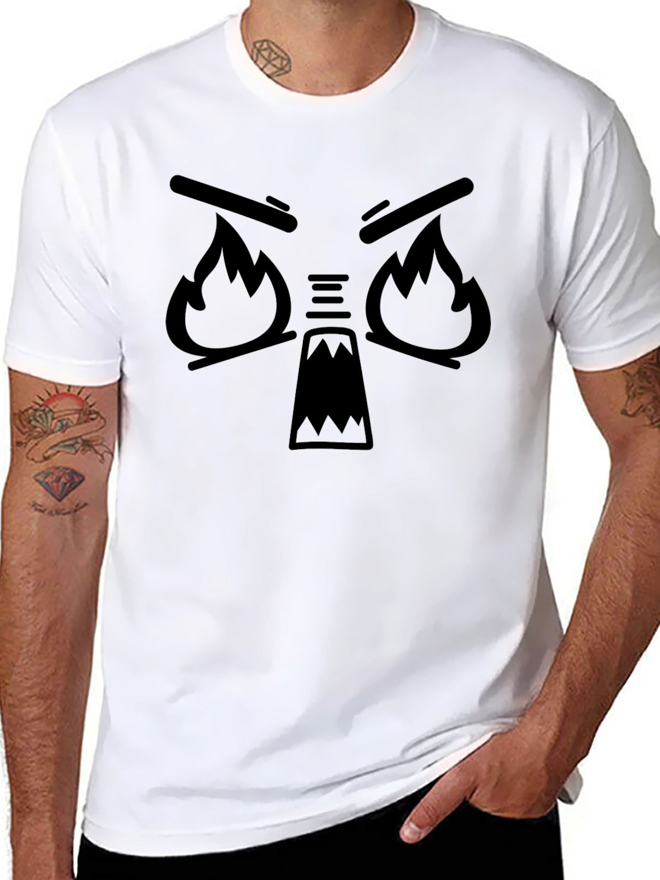 Black Fiery Face Black T-Shirt - Angry Cartoon Graphic Tee view 8