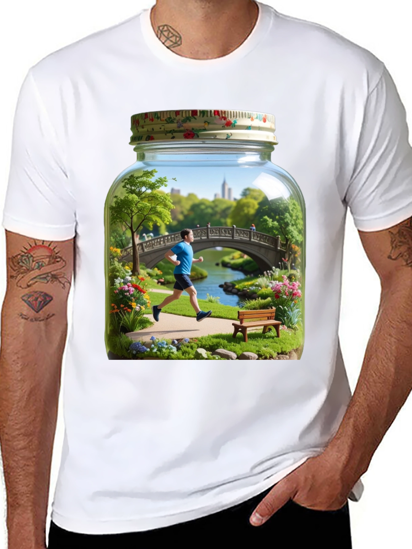 Black Central Park Scene in a Jar Graphic Tee view 8