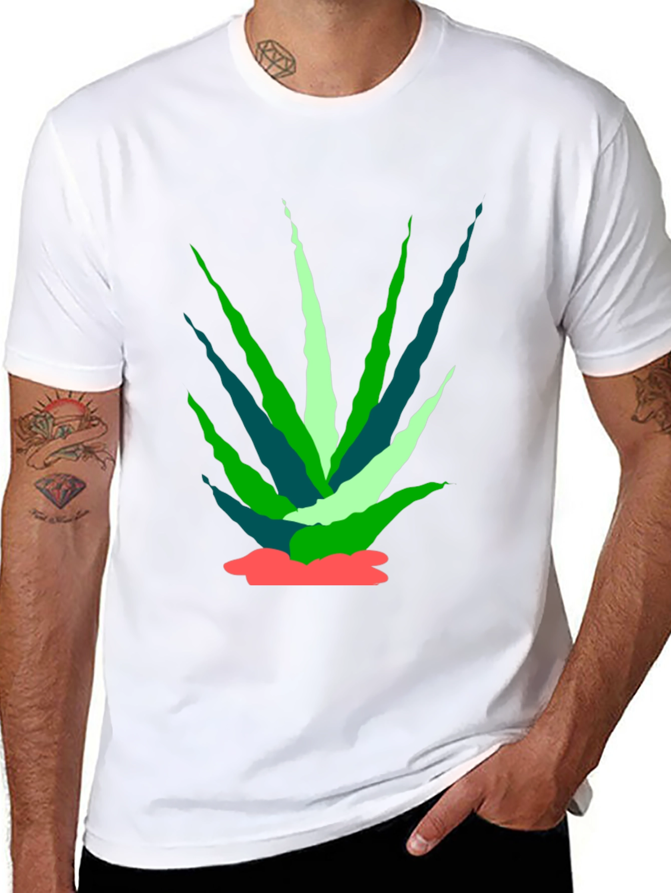 Black Abstract Agave Plant Black Tee view 8