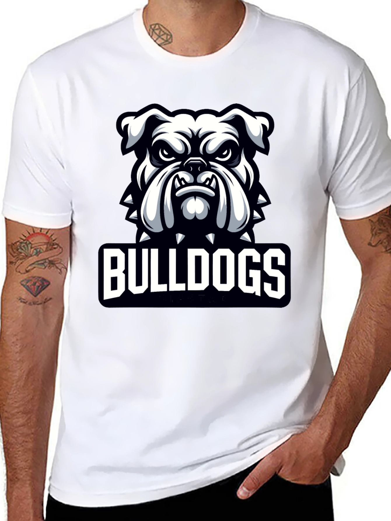 Black Bulldogs Graphic Print Crew Neck T-Shirt view 8