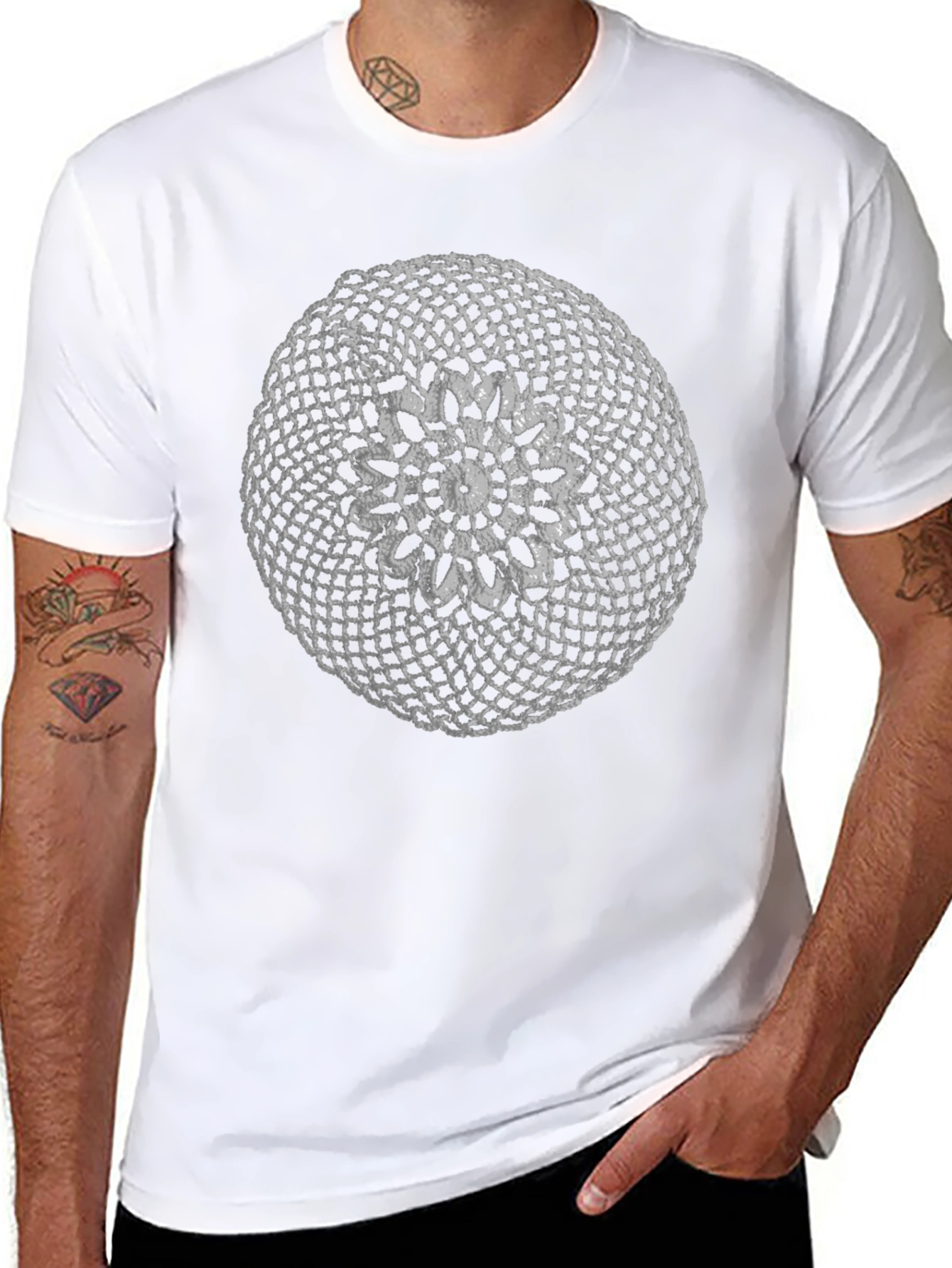 Black Vintage Crochet Mandala Graphic Tee view 8