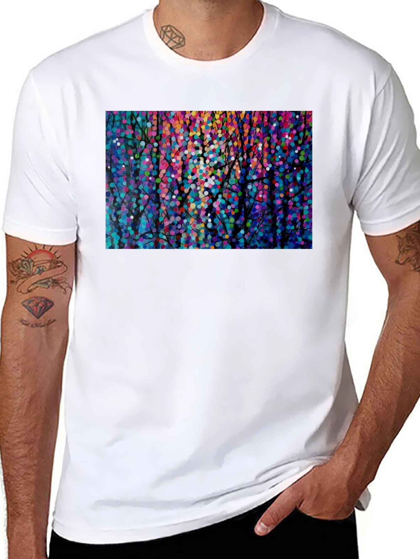 Black Colorful Abstract Forest Graphic Tee - Black view 8
