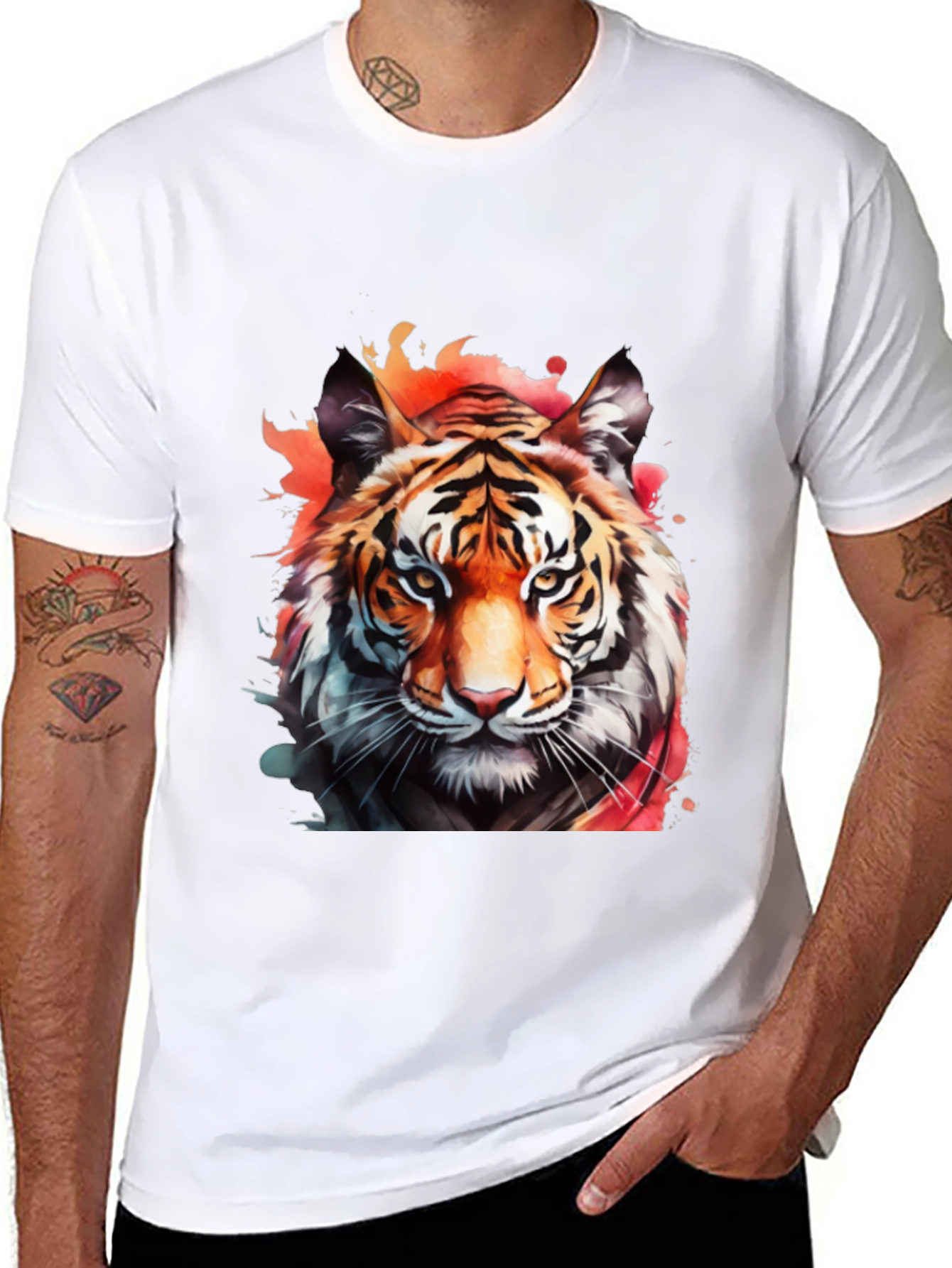 Black Watercolor Tiger Graphic Black T-Shirt view 8