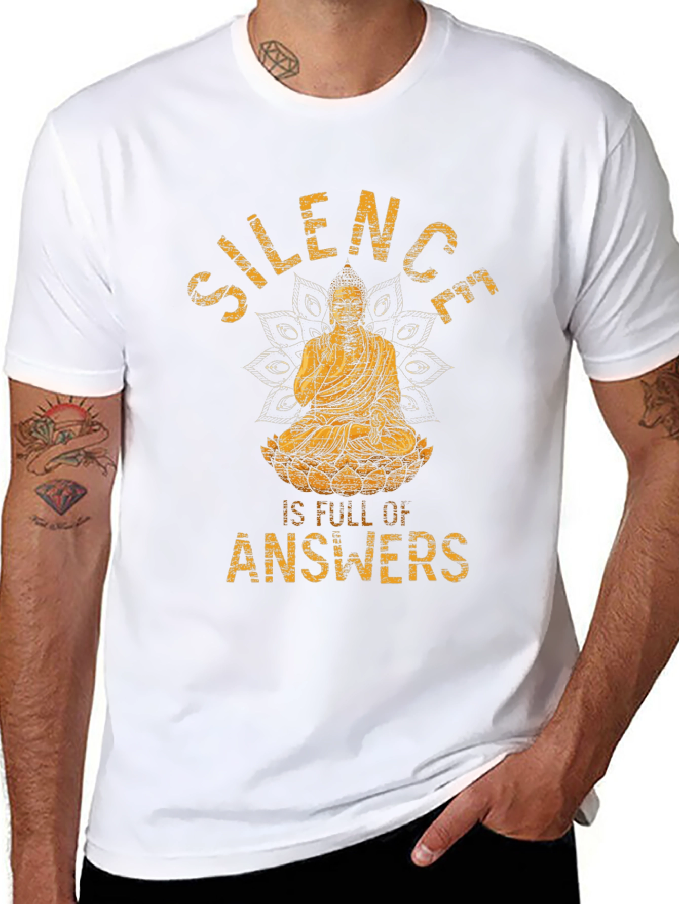 Black Silence is Full of Answers Buddha Graphic T-Shirt view 8