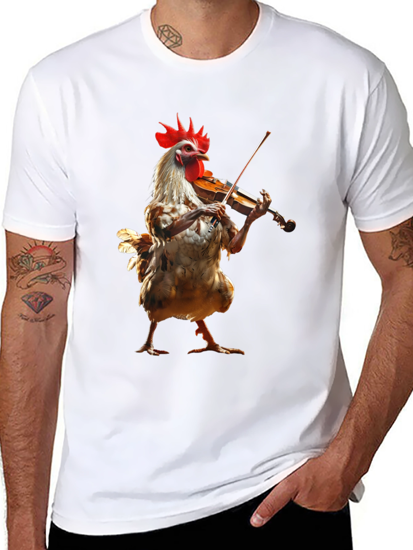 Black Chicken Playing Violin Graphic Tee view 8