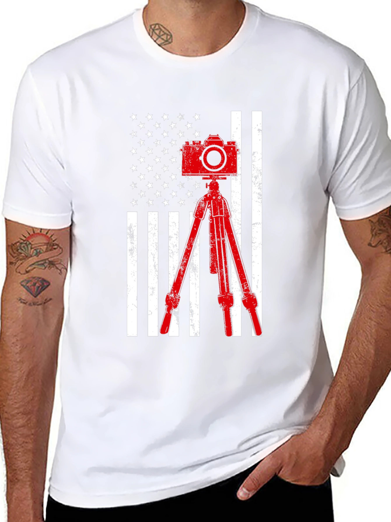 Black Patriotic Photographer T-Shirt - Camera & American Flag view 8