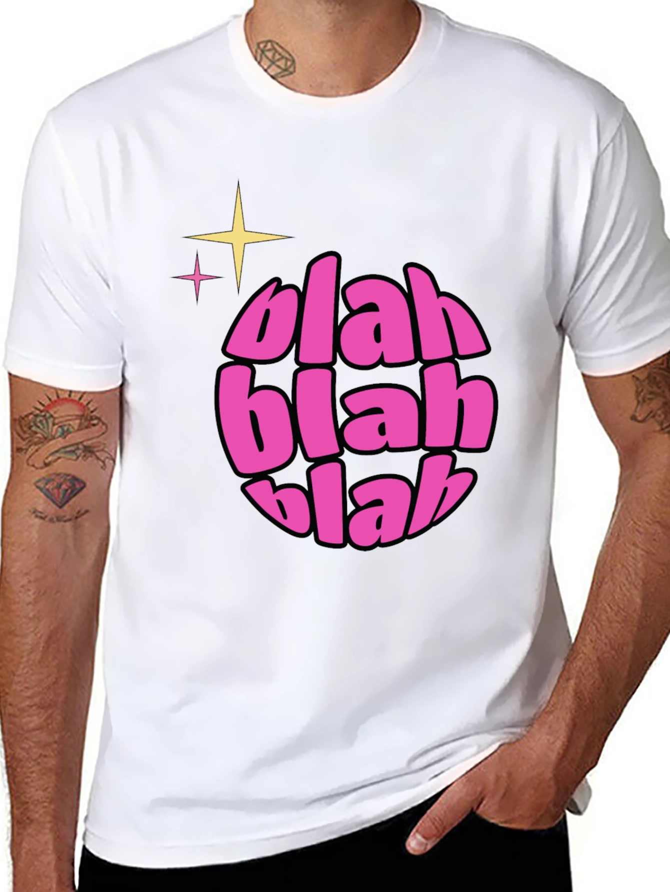 Black Blah Blah Blah Graphic Tee - Trendy Crew Neck Shirt view 8
