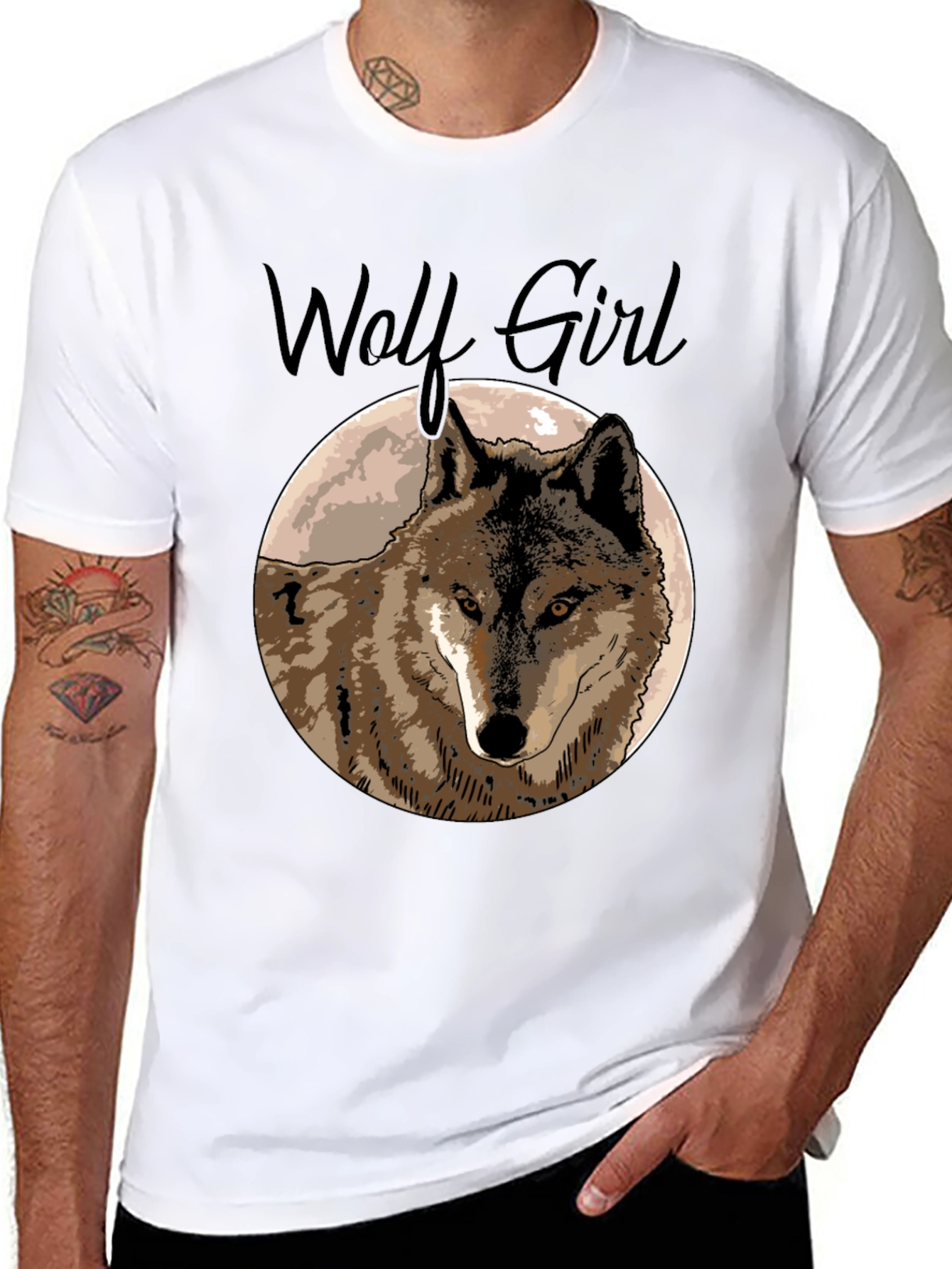 Black Wolf Girl Graphic Tee - Black Cotton T-Shirt view 8