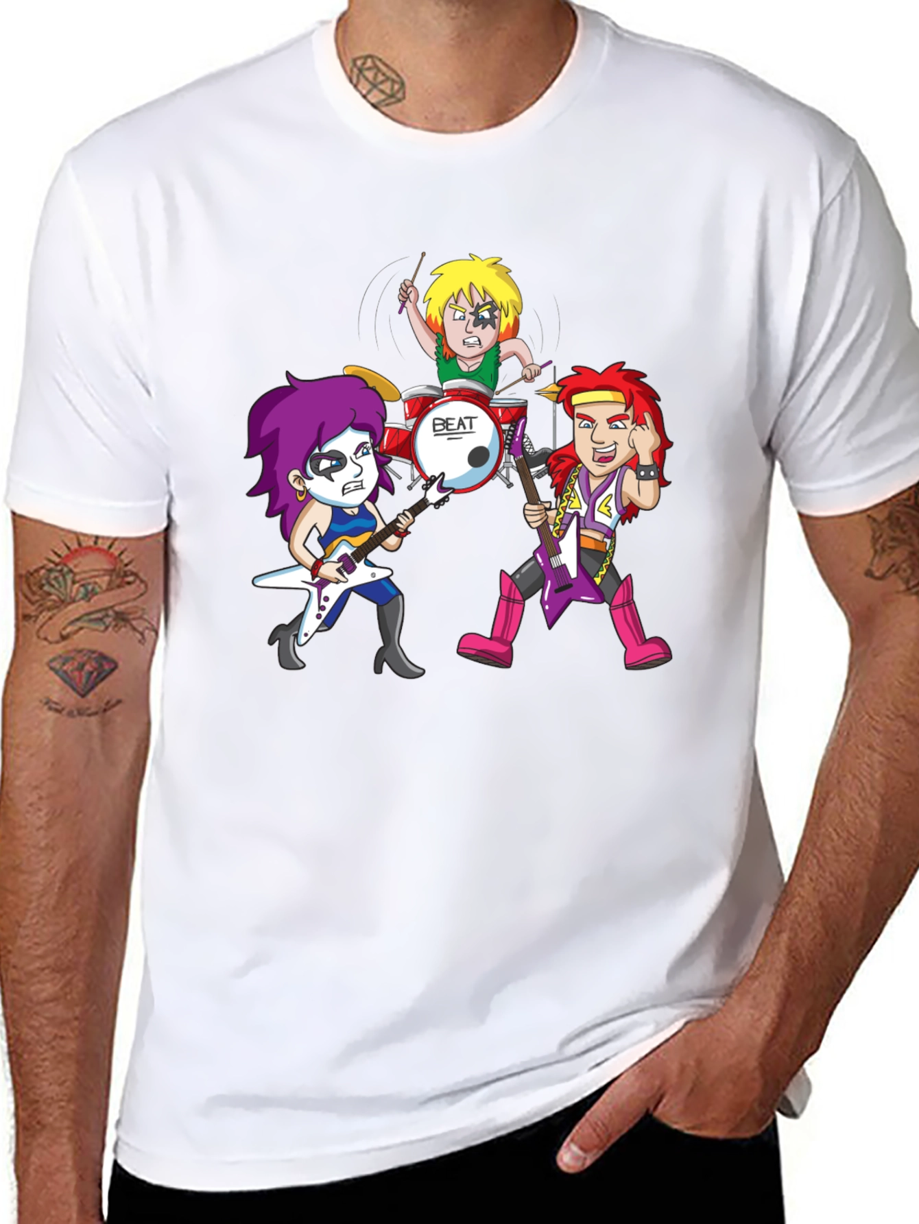 Black Rock Band Cartoon Graphic Black T-Shirt view 8