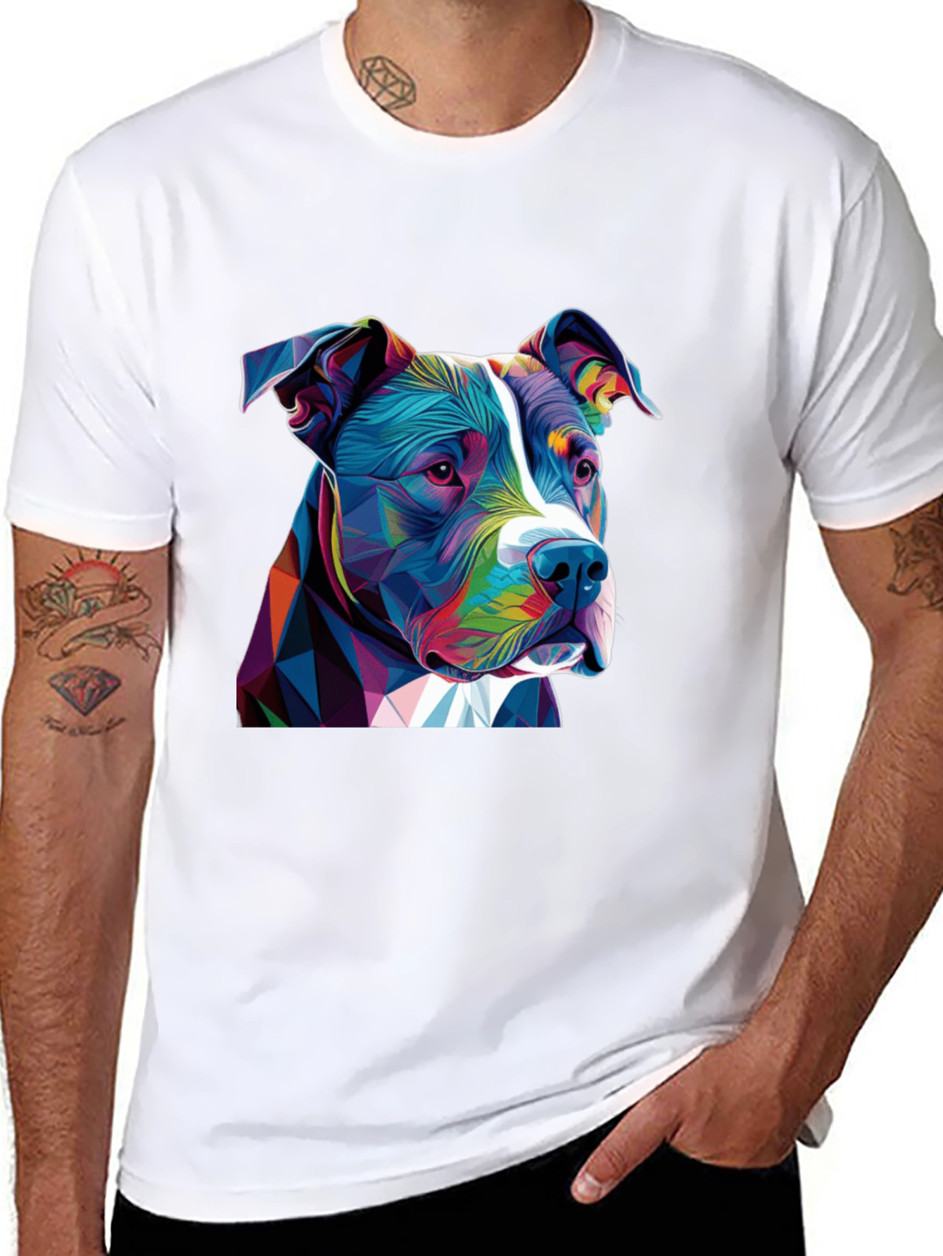 Black Geometric Pitbull Graphic Tee - Black Cotton Blend view 8