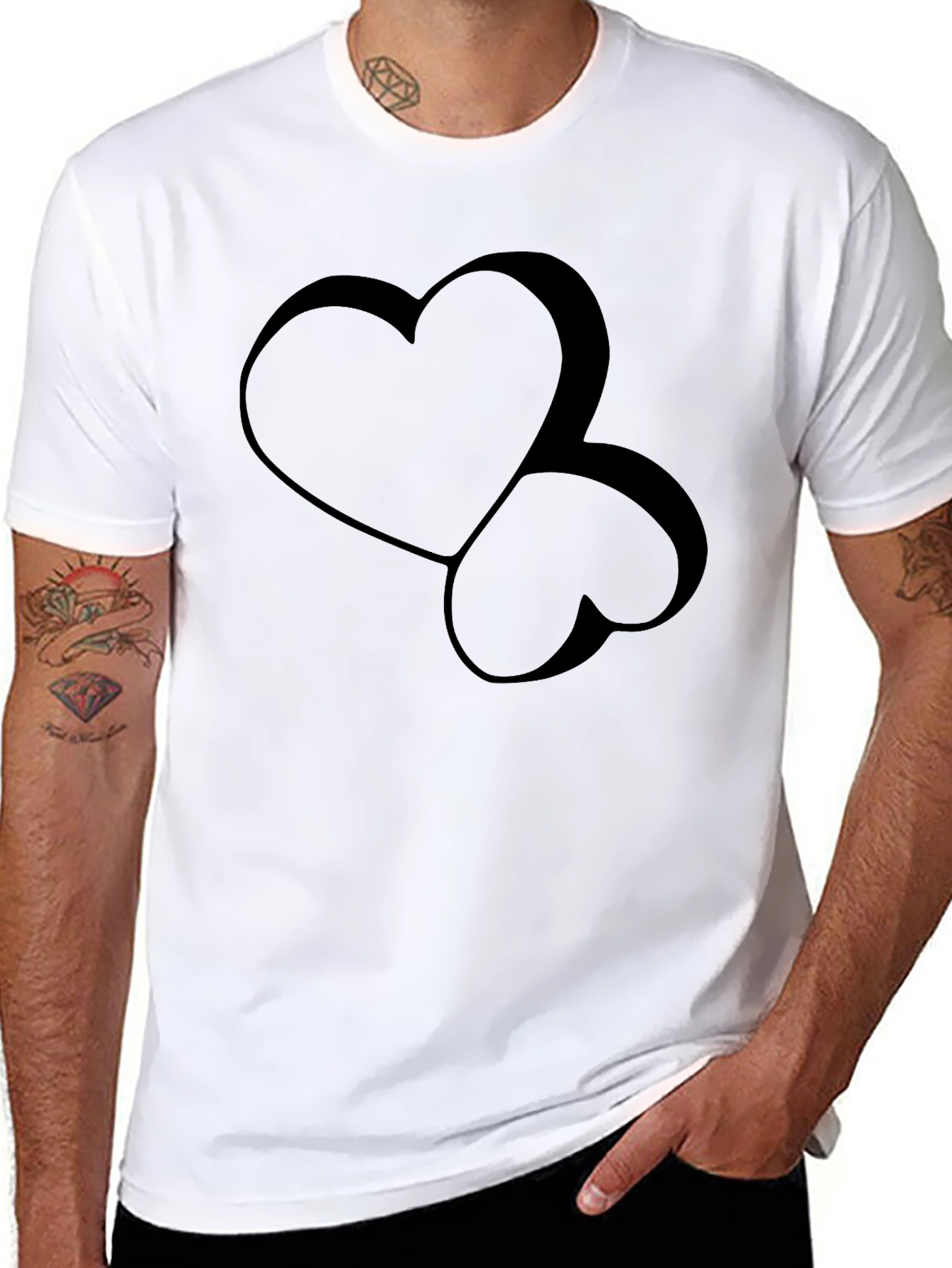 Black Stylish Black Heart Graphic Tee - Modern Casual Wear view 8