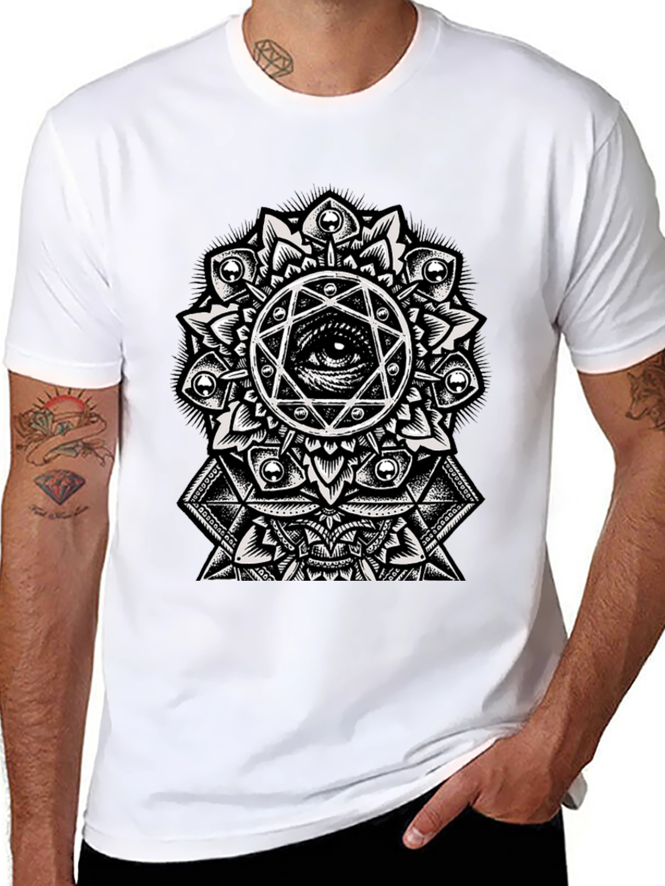 Black Eye Mandala Graphic Tee - Stylish Black T-Shirt view 8