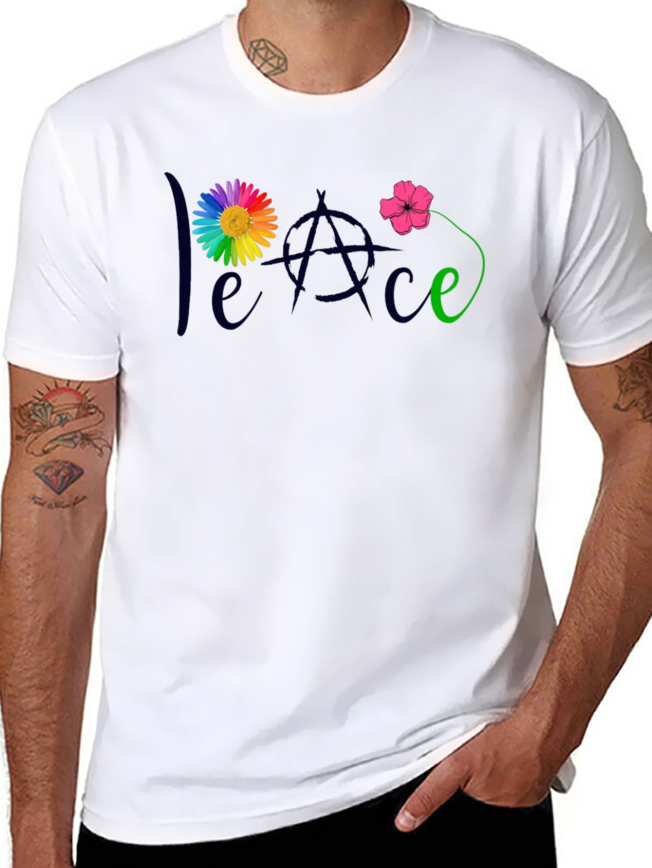 Black Peace Flower T-Shirt - Men's Black Tee view 8