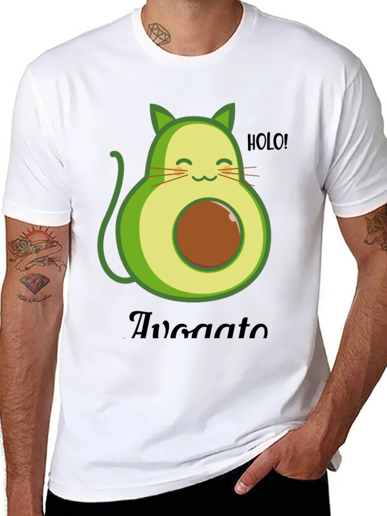 Black Avocato T-Shirt - Avocado Cat Pun Tee view 8