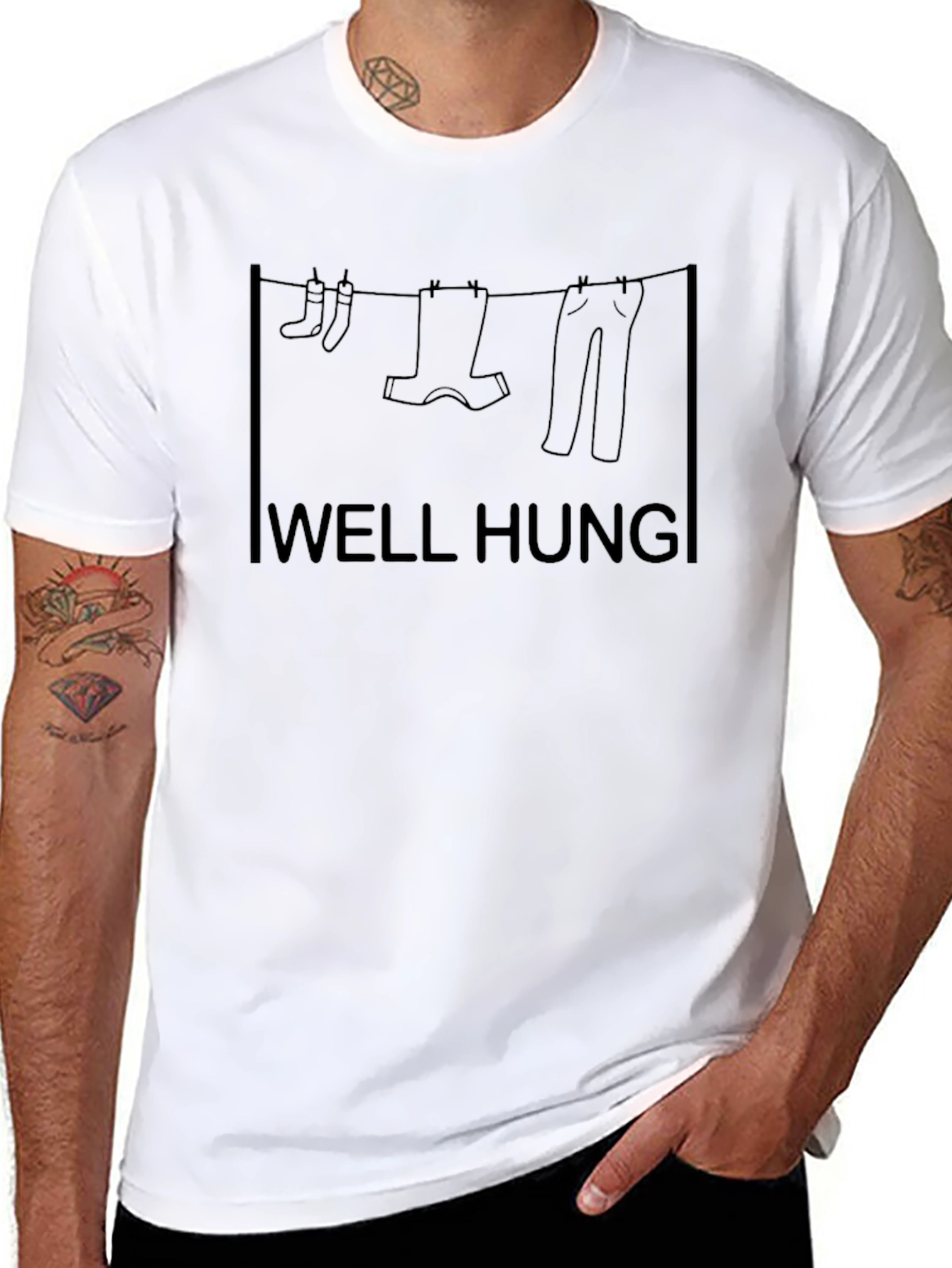 Black Well Hung T-Shirt - Humor Graphic Tee view 8