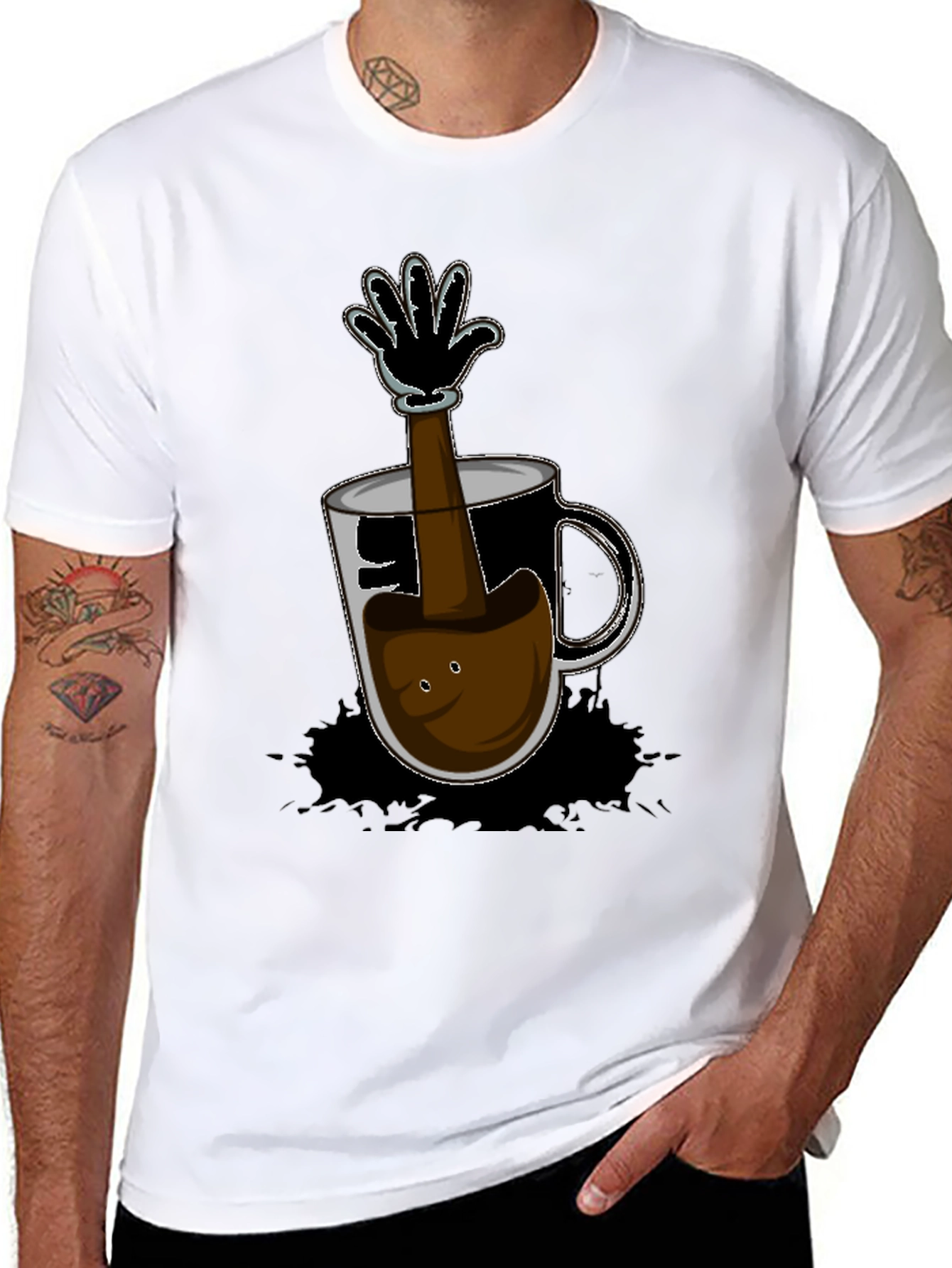 Black Cartoon Coffee Hand T-Shirt - Unique Graphic Tee view 8