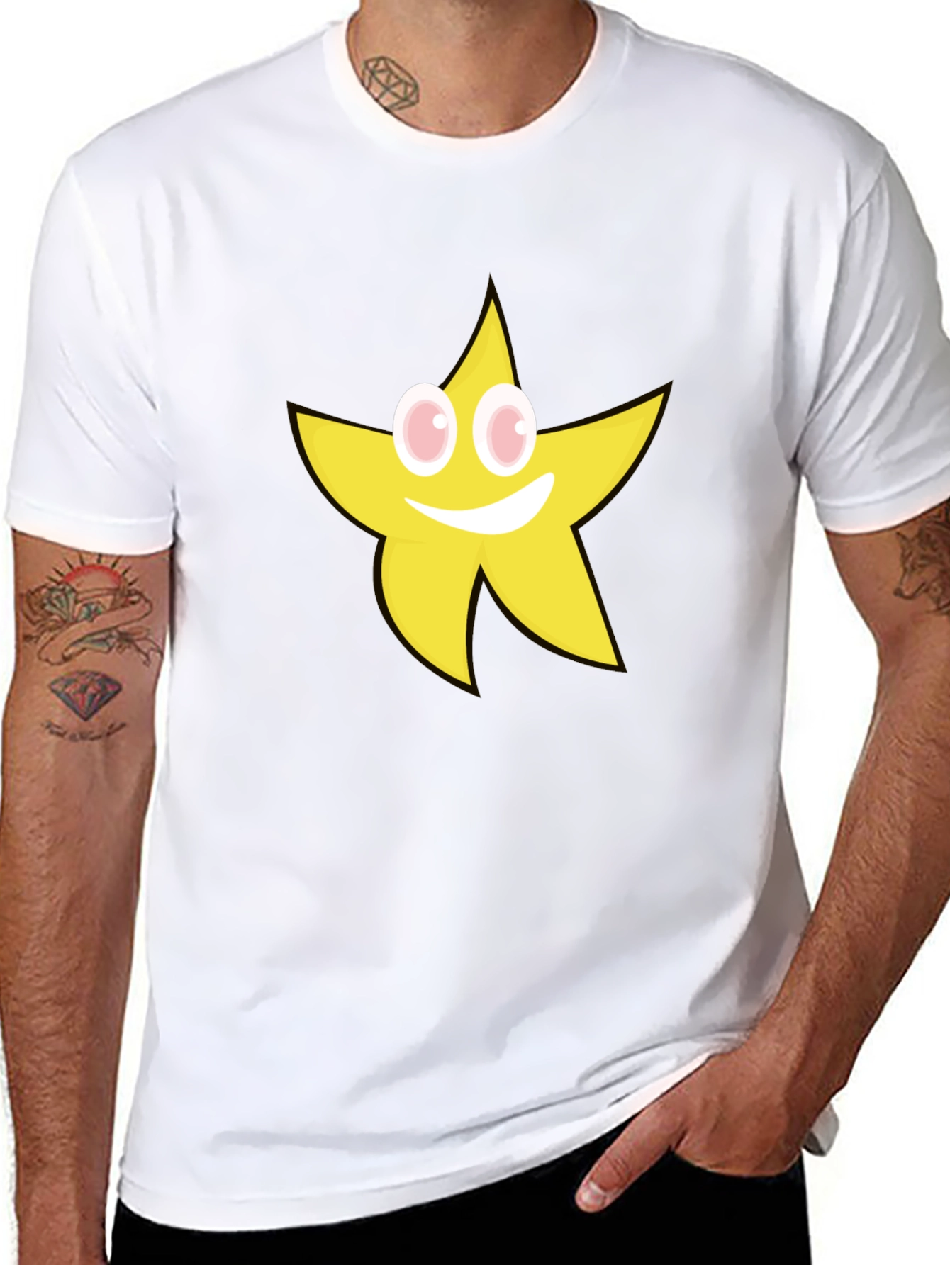 Black Smiling Star Graphic T-Shirt - Black Cotton Tee view 8