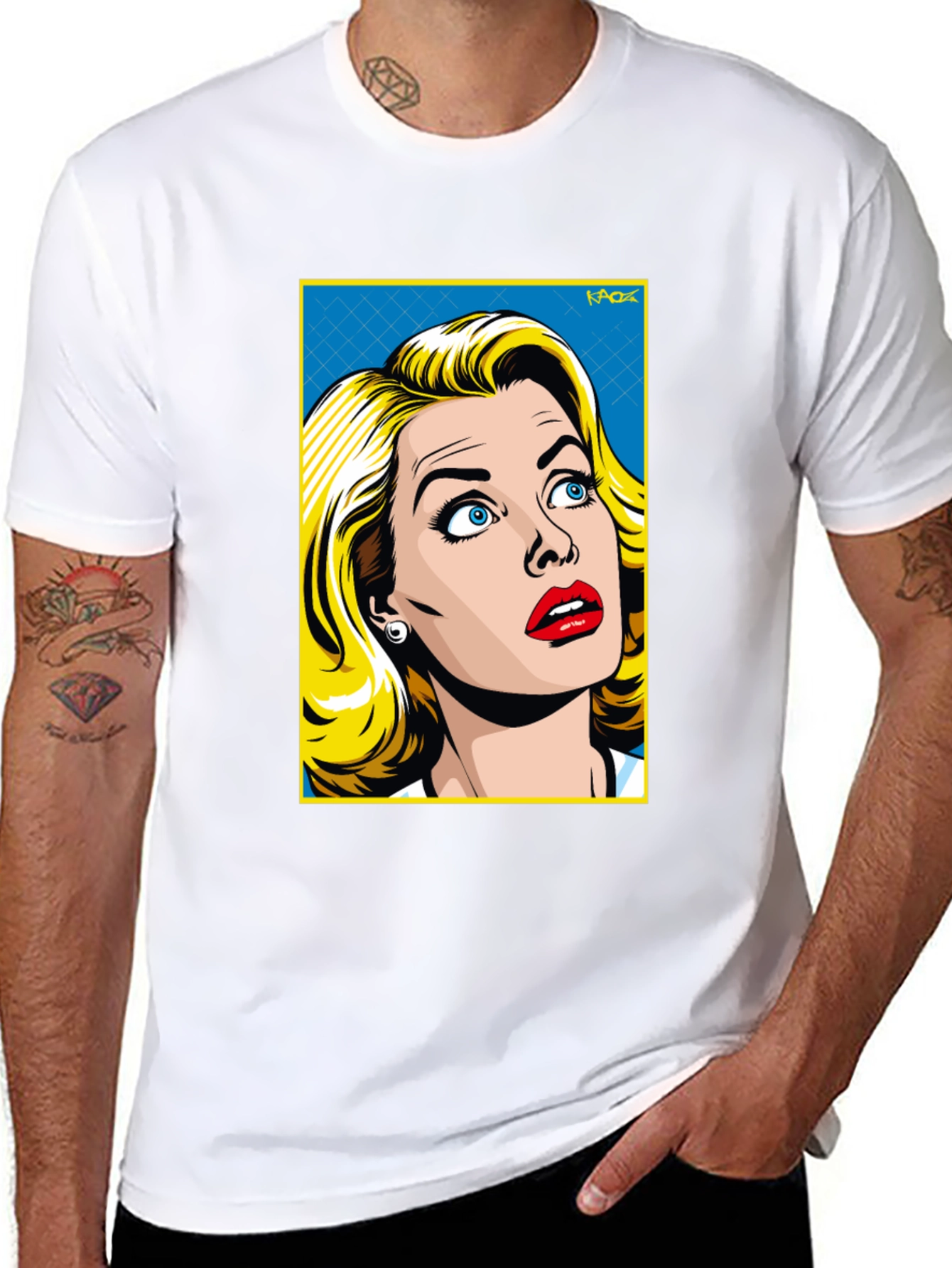 Black Retro Pop Art Woman T-Shirt - Black Cotton Tee view 8