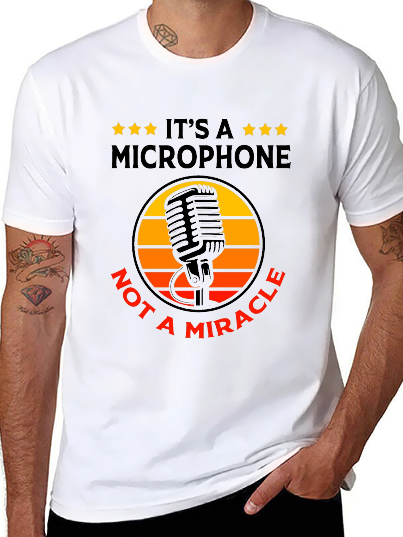 Black Retro Microphone Graphic Tee -  "It's a Microphone, Not a Miracle" view 8