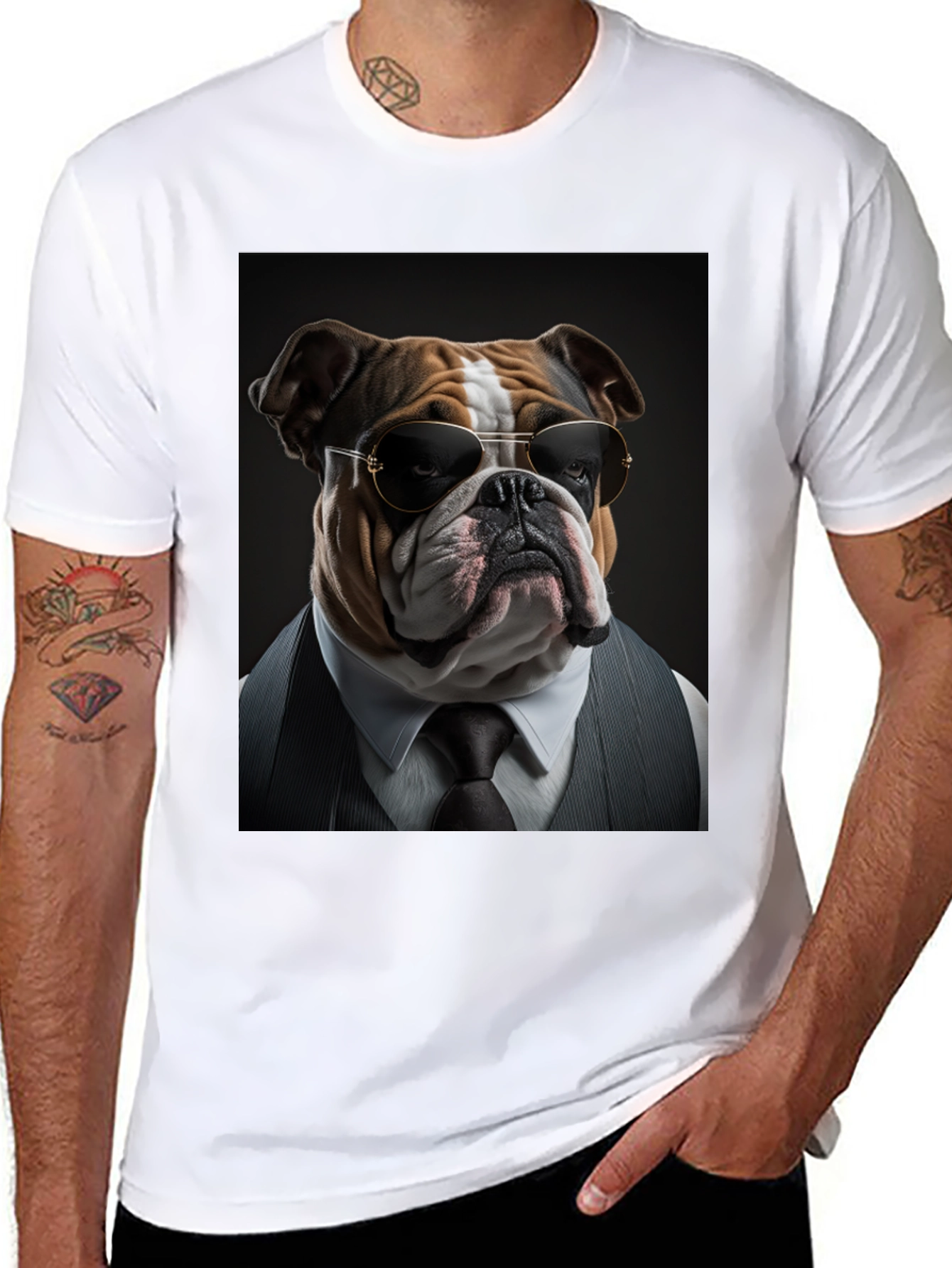 Black Bulldog Boss T-Shirt: Cool Dog in Suit! view 8