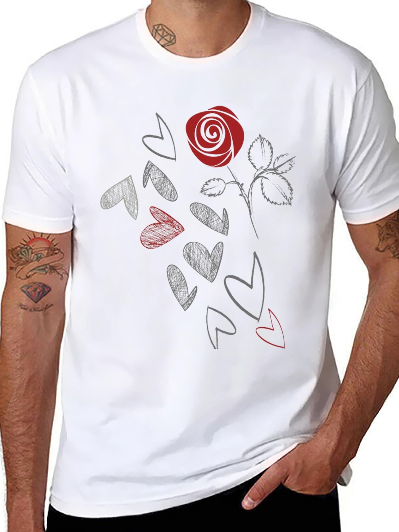 Black Rose & Hearts Graphic Tee - Stylish Black T-Shirt view 8