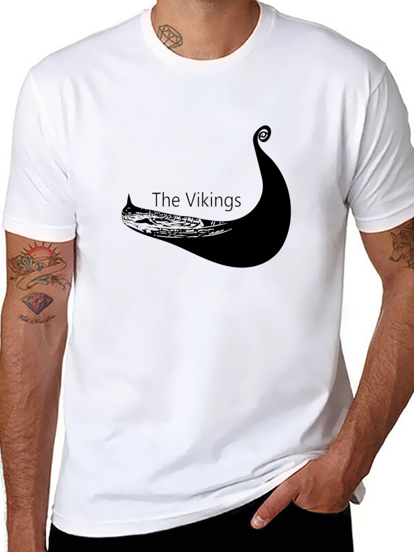 Black Viking Ship Graphic Tee - Black Cotton T-Shirt view 8