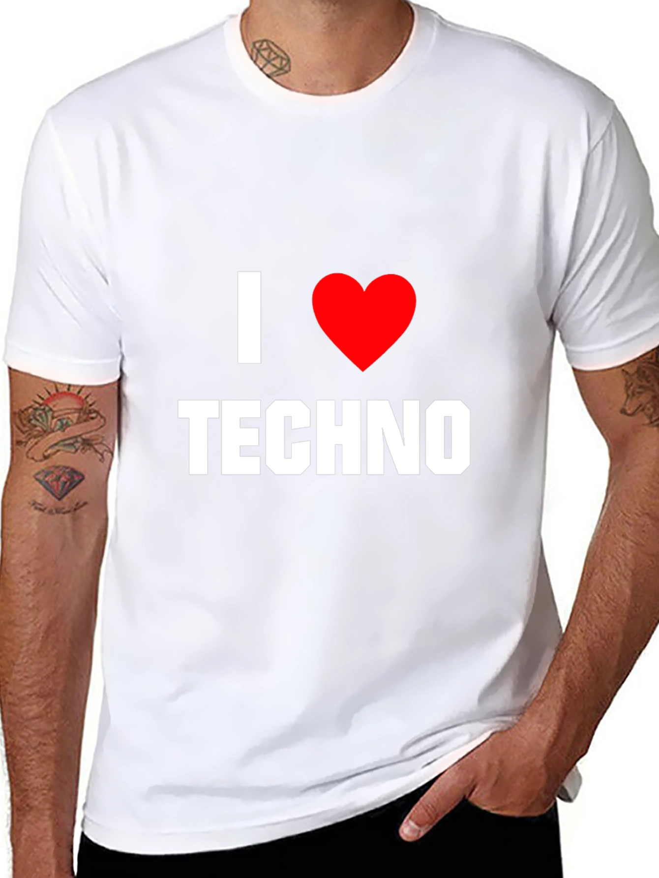 Black I Love Techno T-Shirt - Graphic Music Tee view 8