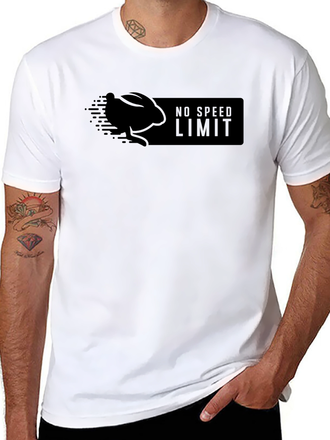 Black No Speed Limit Black T-Shirt with Rabbit Design view 8