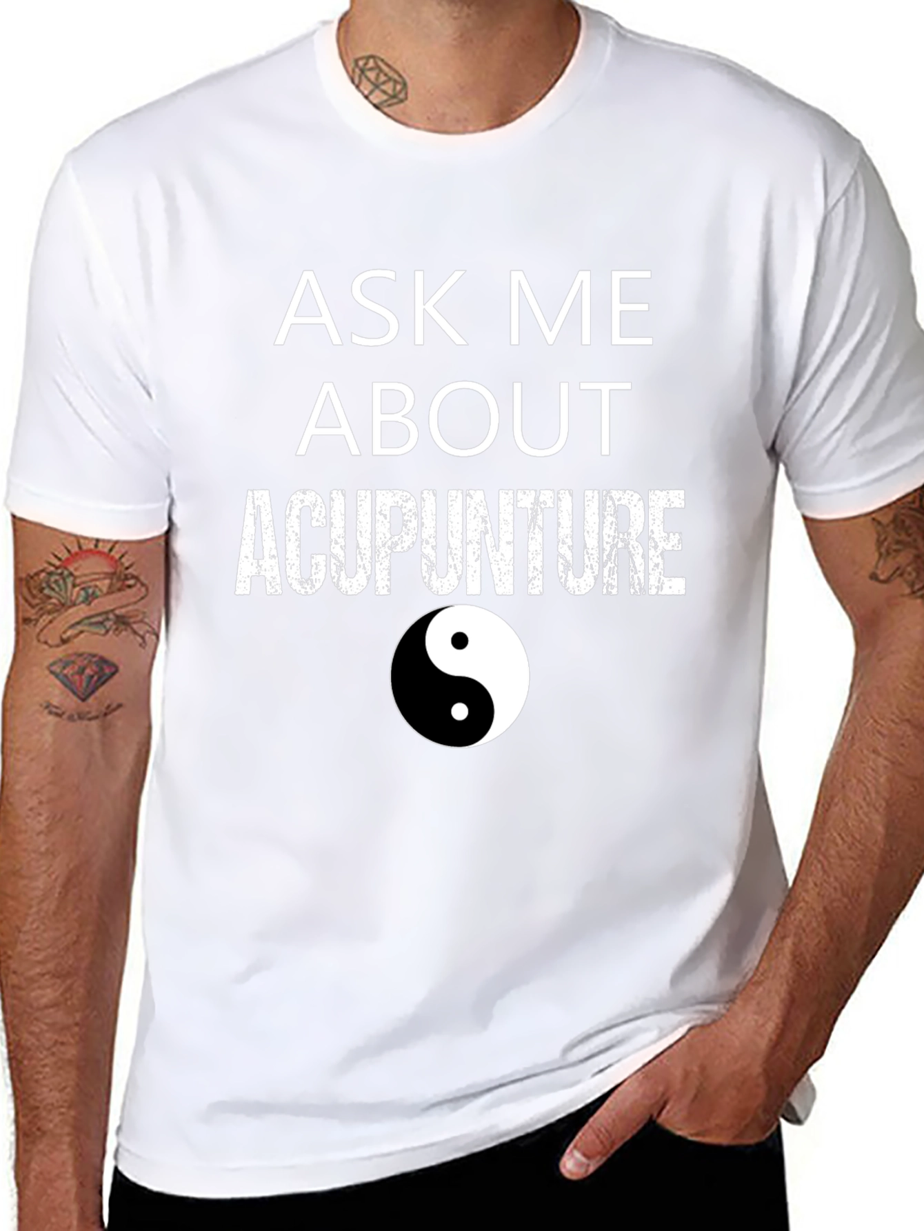 Black Ask Me About Acupuncture T-Shirt - Yin Yang Design view 8