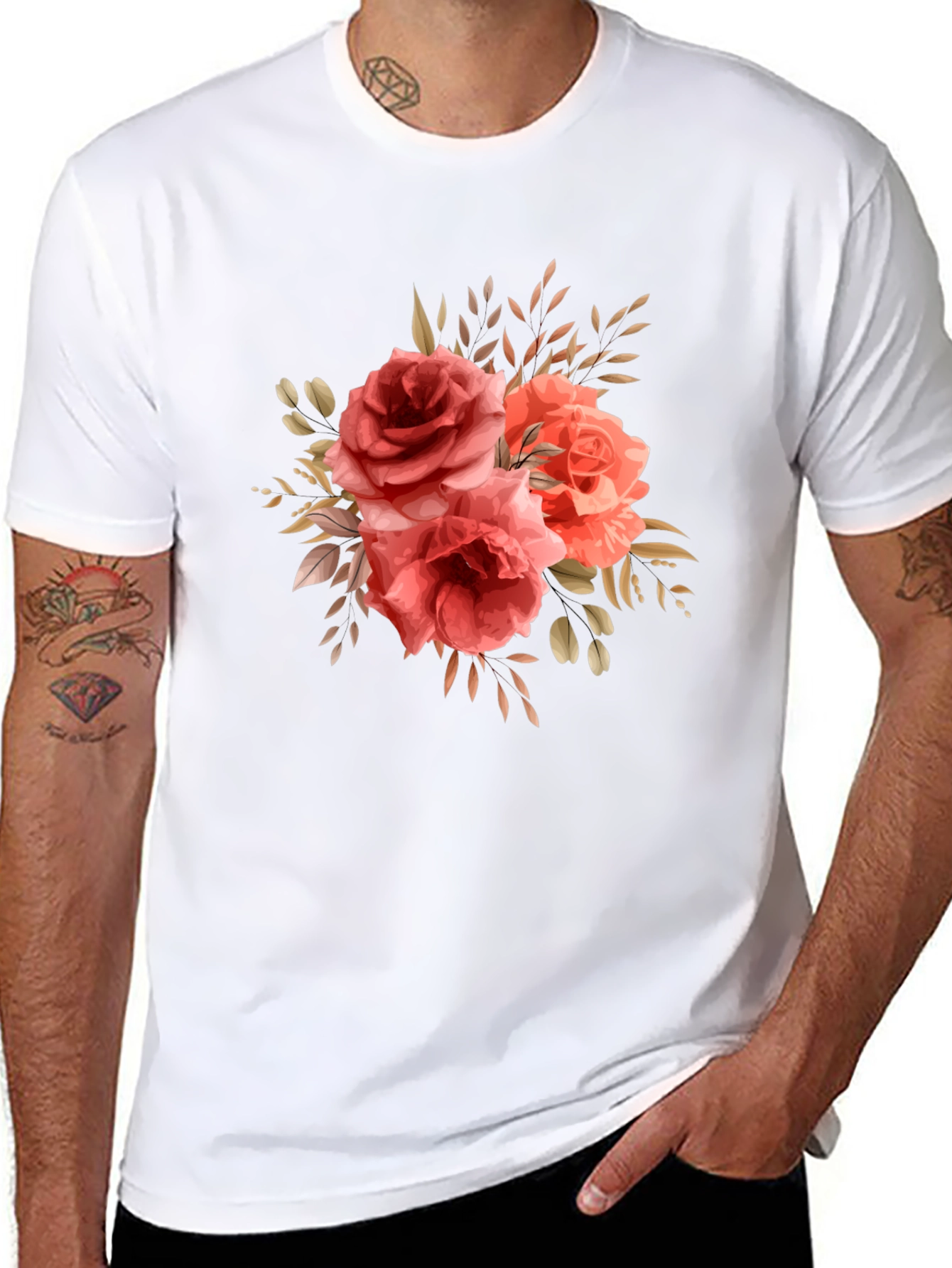 Black Floral Roses Graphic Print Black T-Shirt view 8
