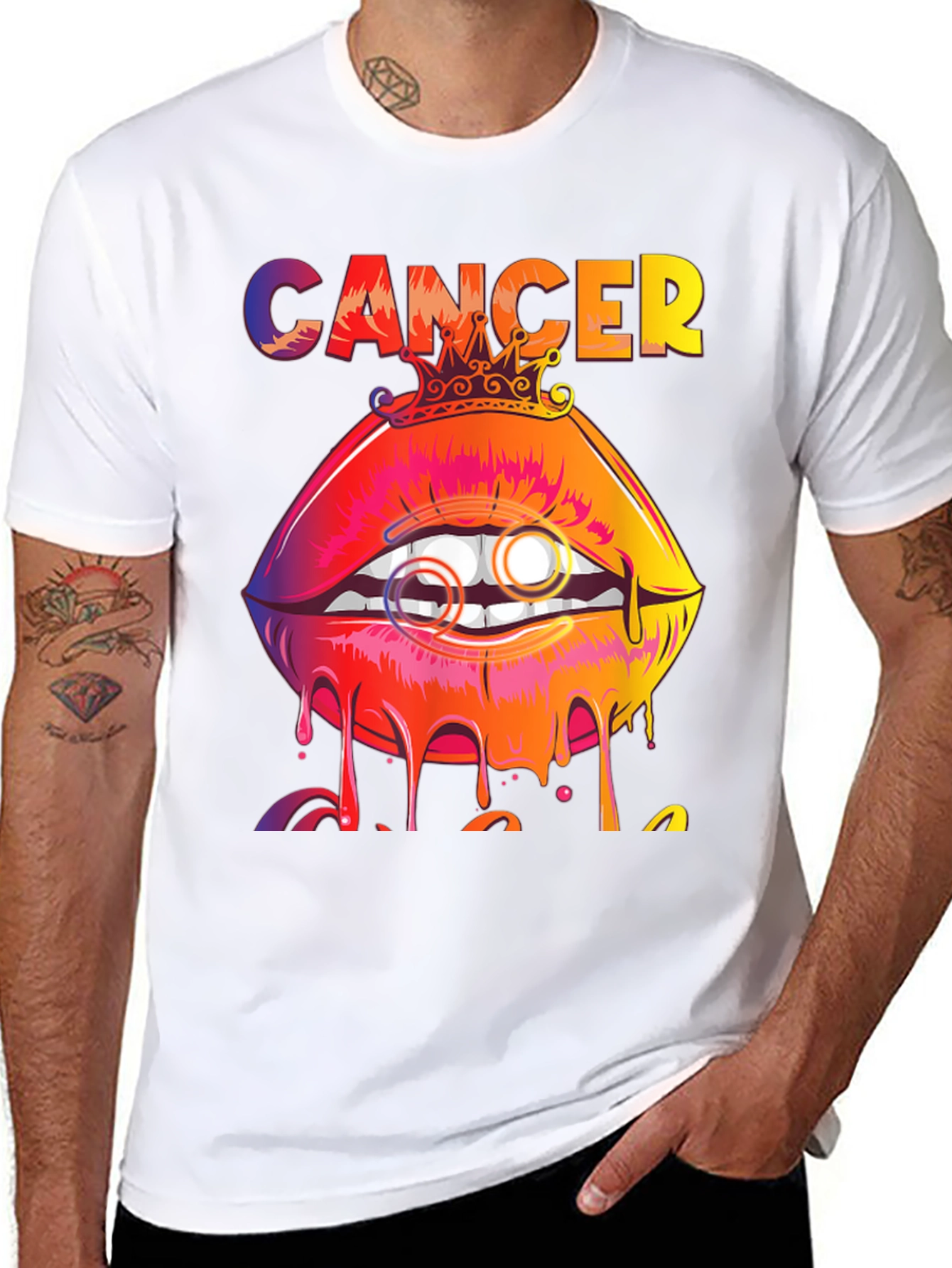 Black Cancer Zodiac Lips Graphic T-Shirt view 8