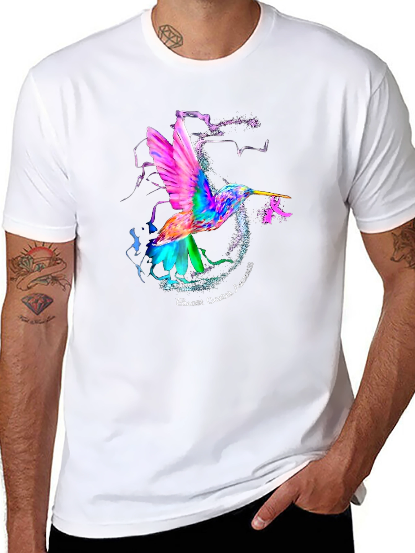 Black Hummingbird Breast Cancer Awareness T-Shirt view 8