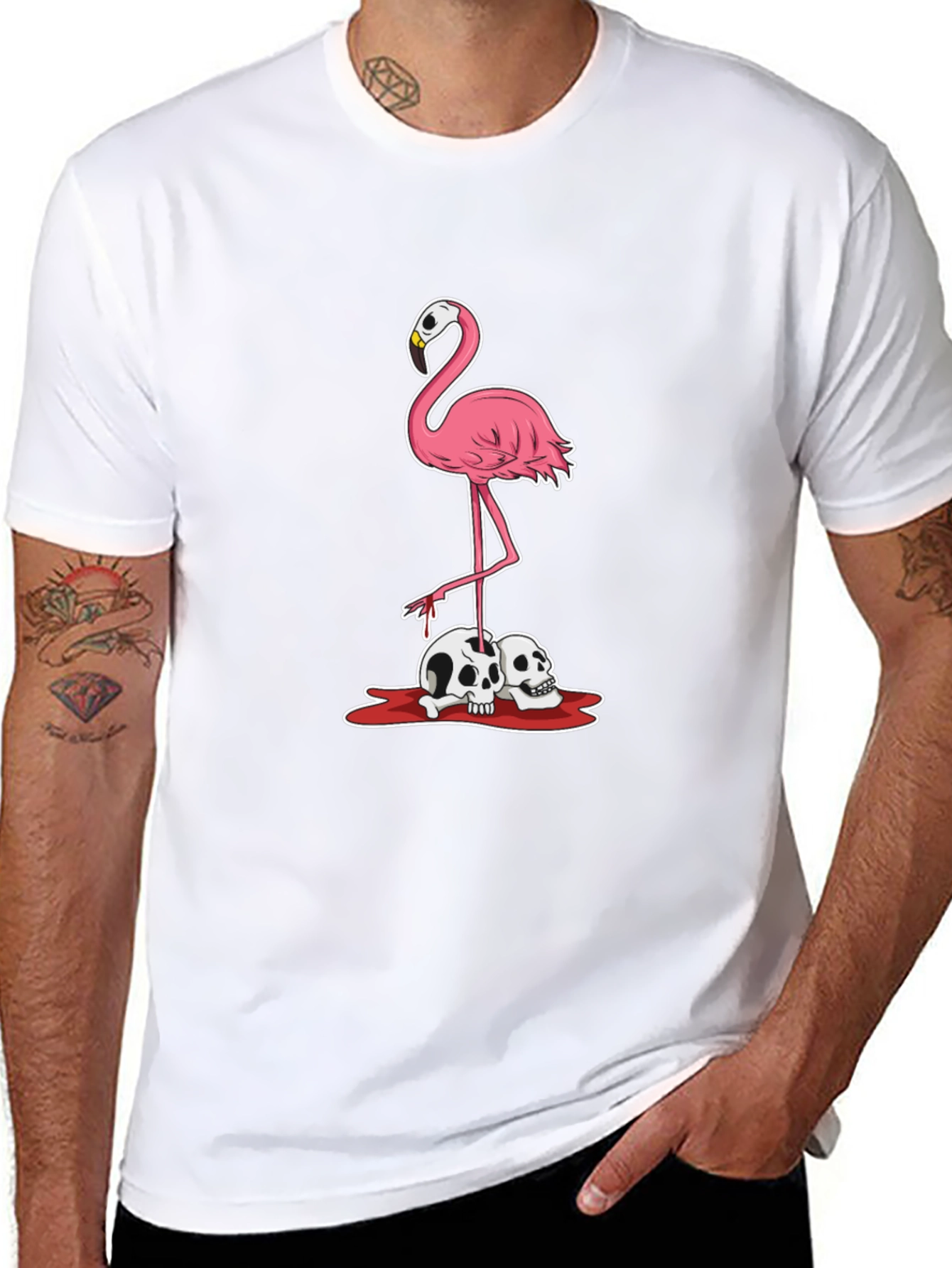 Black Flamingo Skull T-Shirt - Dark Humor Graphic Tee view 8