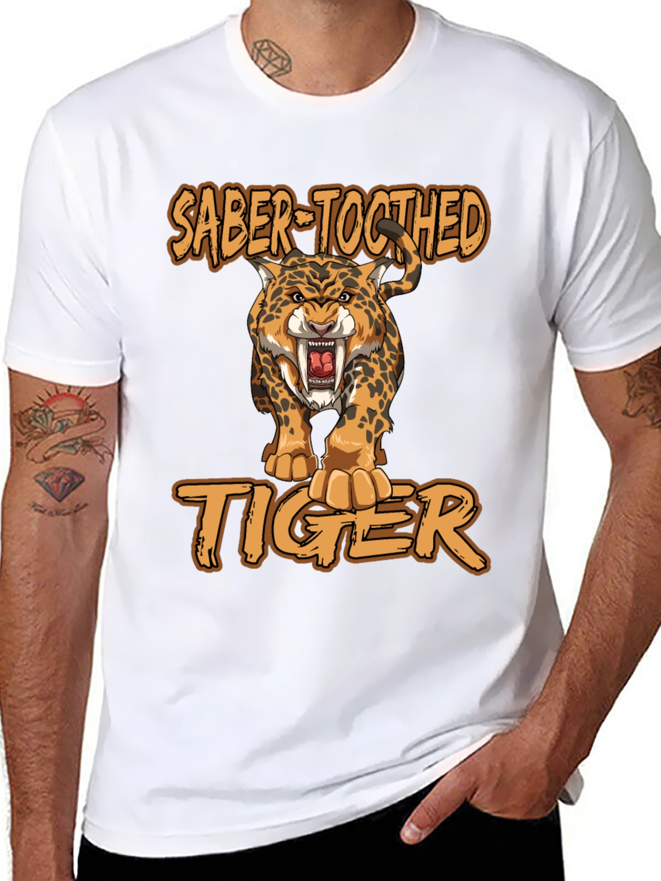 Black Saber-Toothed Tiger Graphic Print T-Shirt view 8